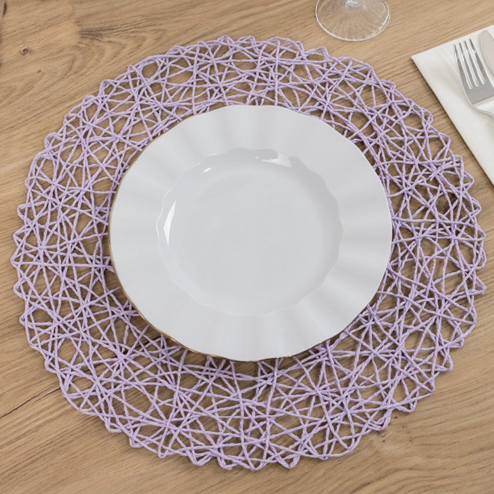 Hot Deal! 6-Piece Set of Disposable Round Woven Fiber Table Placemats in Lavender Lilac, 15 inches