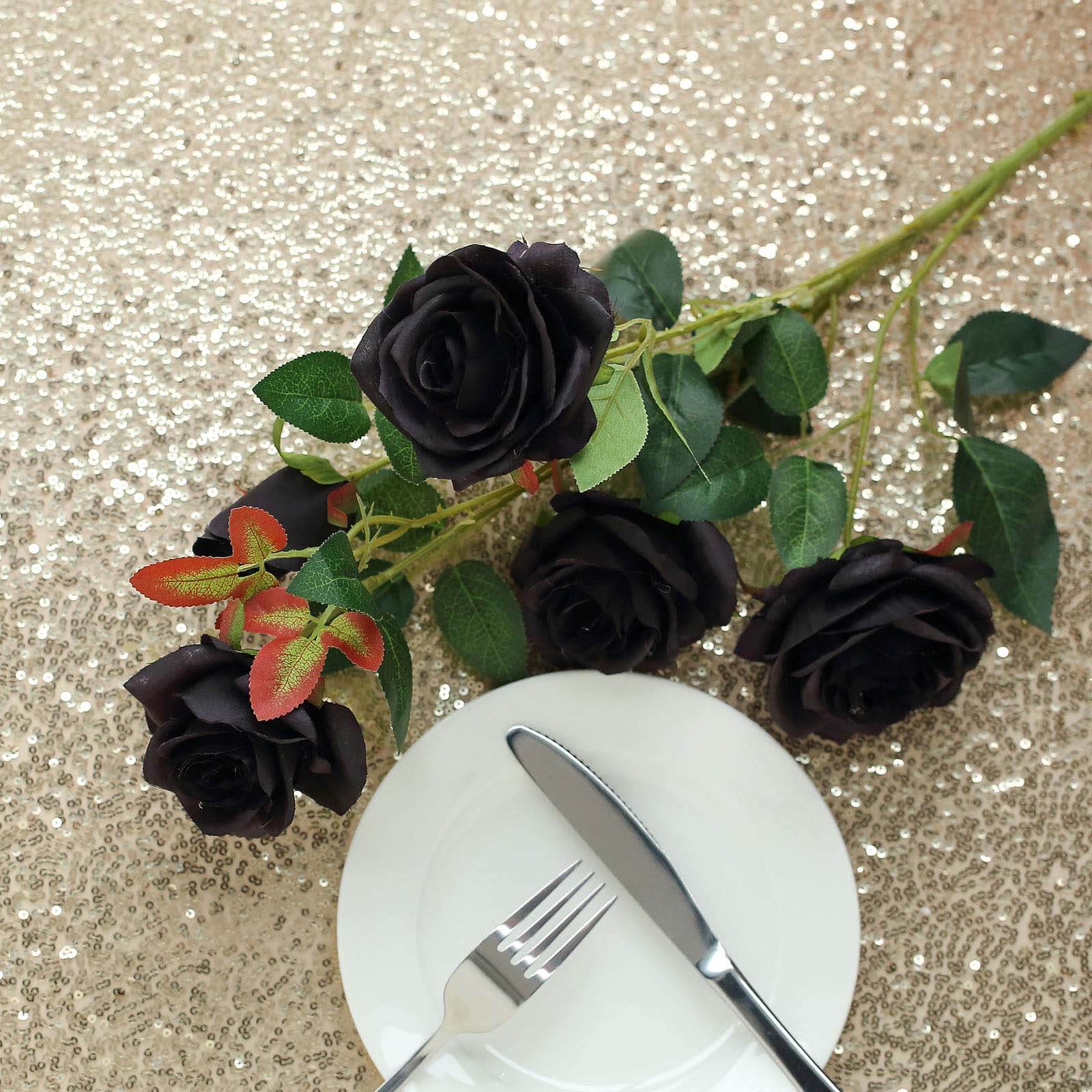 Hot Sale! 2 Bouquets of 33-Inch Tall Artificial Black Silk Rose Flower Bush Stems