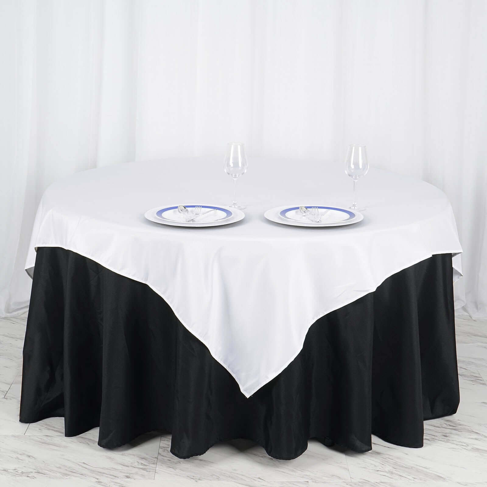 Wrinkle-Resistant & Durable White Polyester 70x70 Square Table Overlay for Events