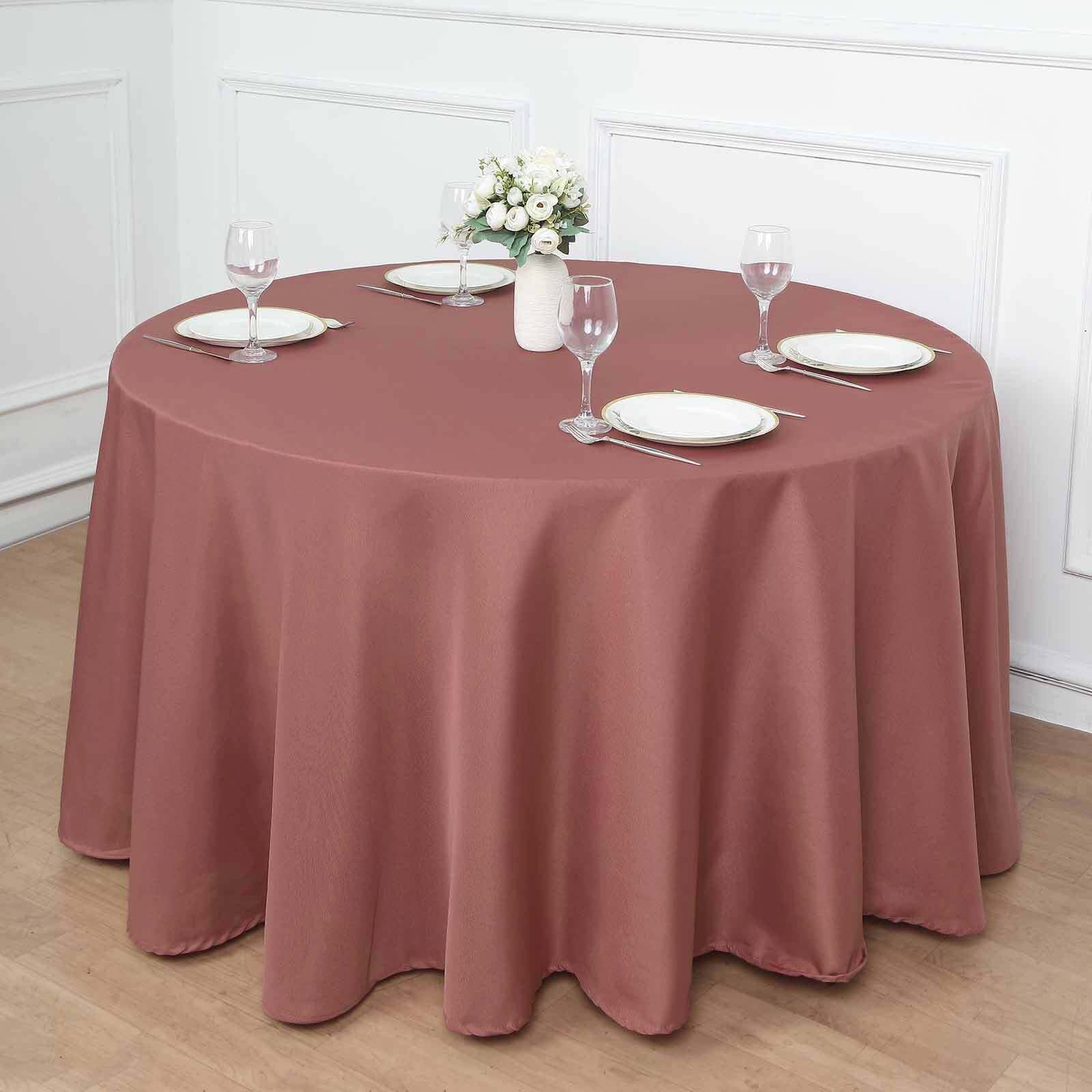 Wrinkle-Resistant 108" Polyester Round Tablecloth in Cinnamon Rose Color