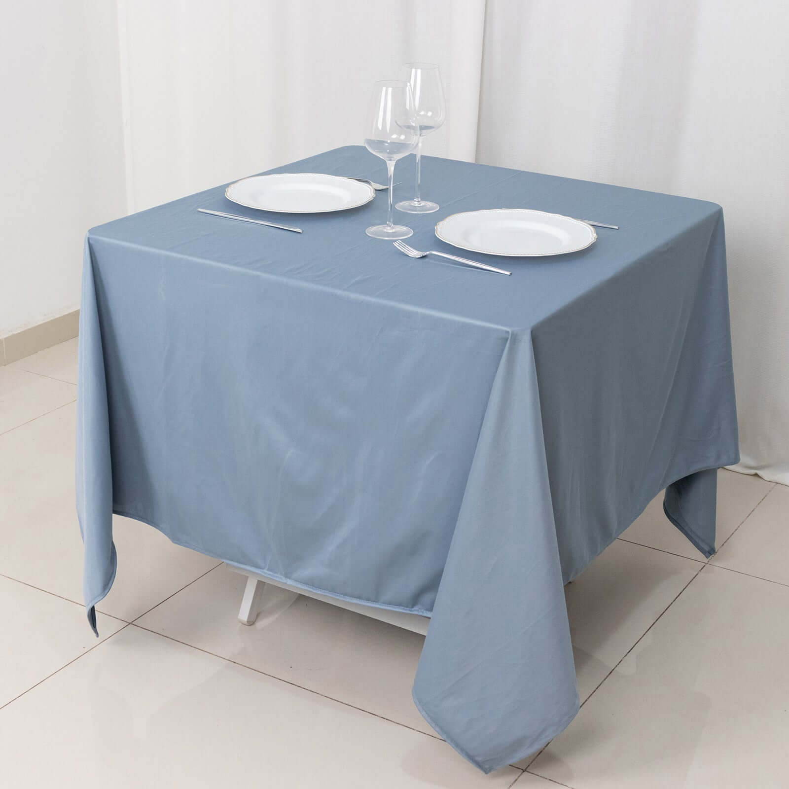 Premium Offer! Wrinkle-Free & Stain-Resistant Dusty Blue Scuba Polyester 70x70 Square Tablecloth