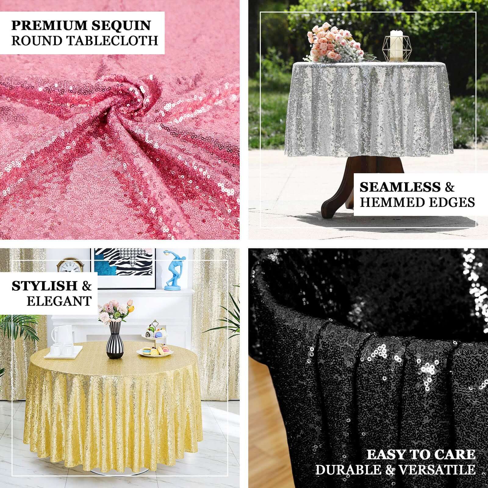 Hot Sale! 90-Inch Burgundy Sequined Round Tablecloth for Special Events