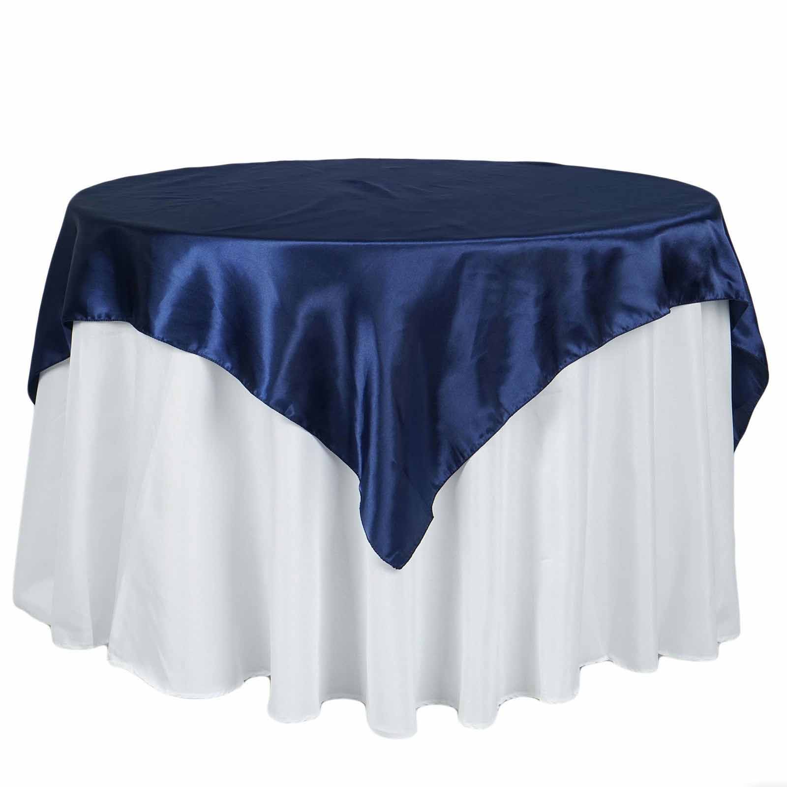 Navy Blue Satin 72x72 Square Table Overlay - Smooth Finish, Ideal for Events