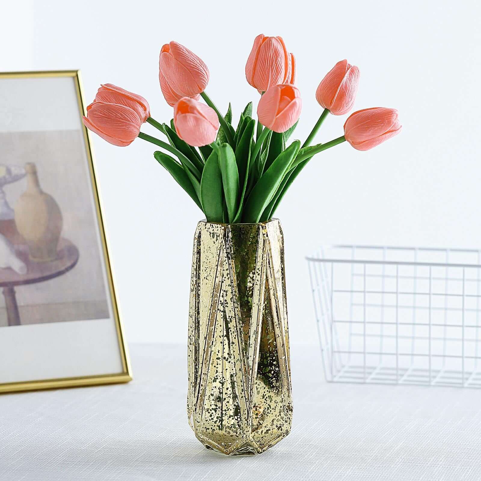 Hot Sale! 10 Stems Coral Artificial Foam Tulip Flower Bouquets, 13 Inches Tall