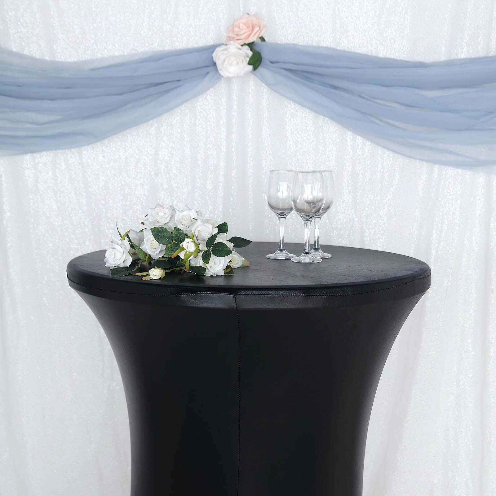 Black Metallic Spandex Stretch-Fit Water-Resistant 32" Cocktail Table Cover - Ideal for Events