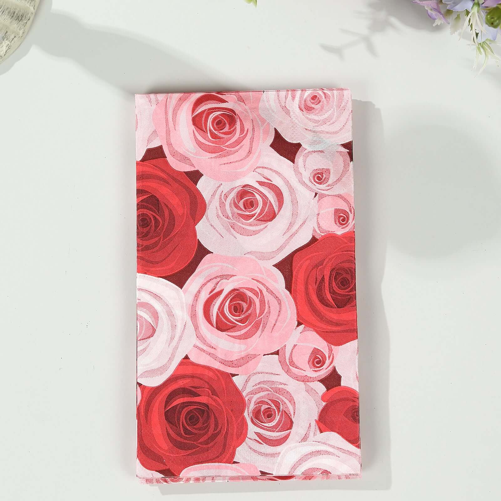 50-Pack 2-Ply Red/Pink Rose Floral Printed Paper Dinner Napkins - Stylish for Events