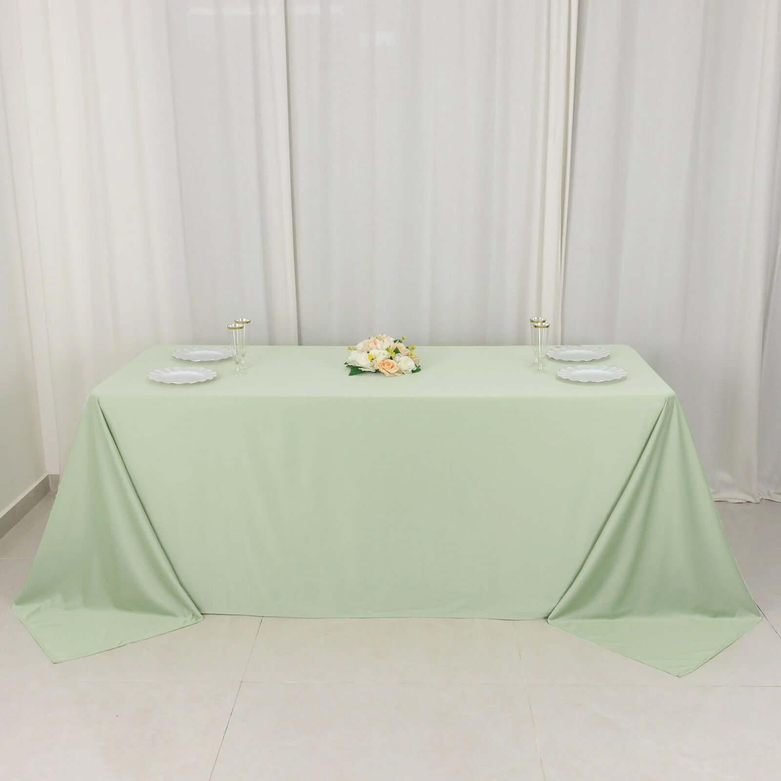 Premium Sage Green Scuba Polyester Rectangular Tablecloth - Wrinkle & Stain Free, Ideal for Events