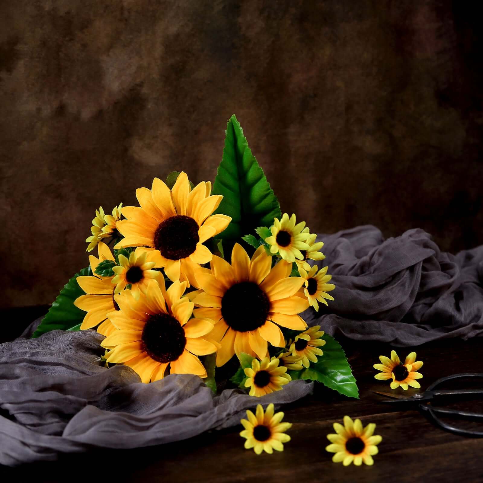 2 Bouquets of 13 Yellow Silk Artificial Sunflower Flower Bushes for Decor