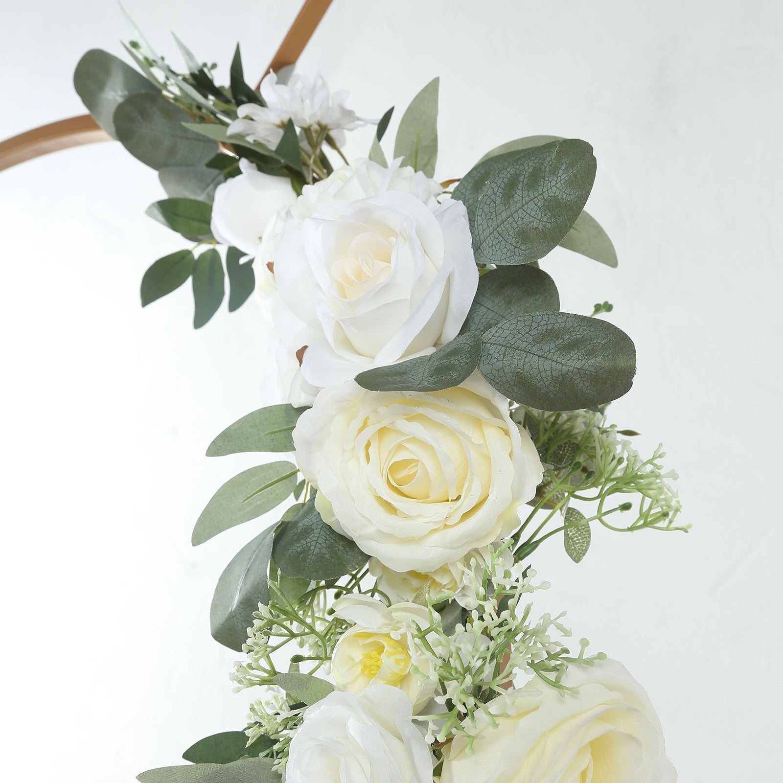 Special Offer: Set of 2 Artificial White Silk Rose and Eucalyptus Leaf Floral Swags for Party Decor
