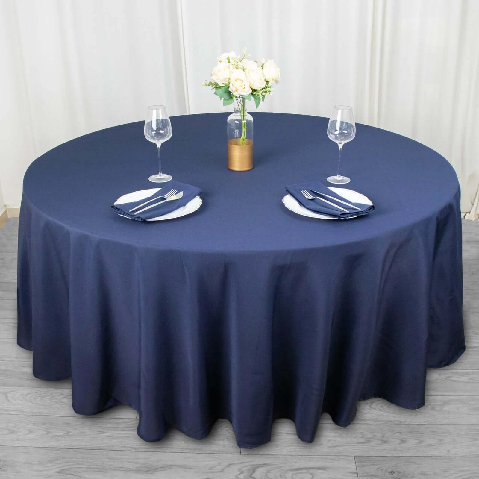 Exclusive Navy Blue 108 - Inch Wrinkle - Resistant Premium Polyester Round Tablecloth for Events