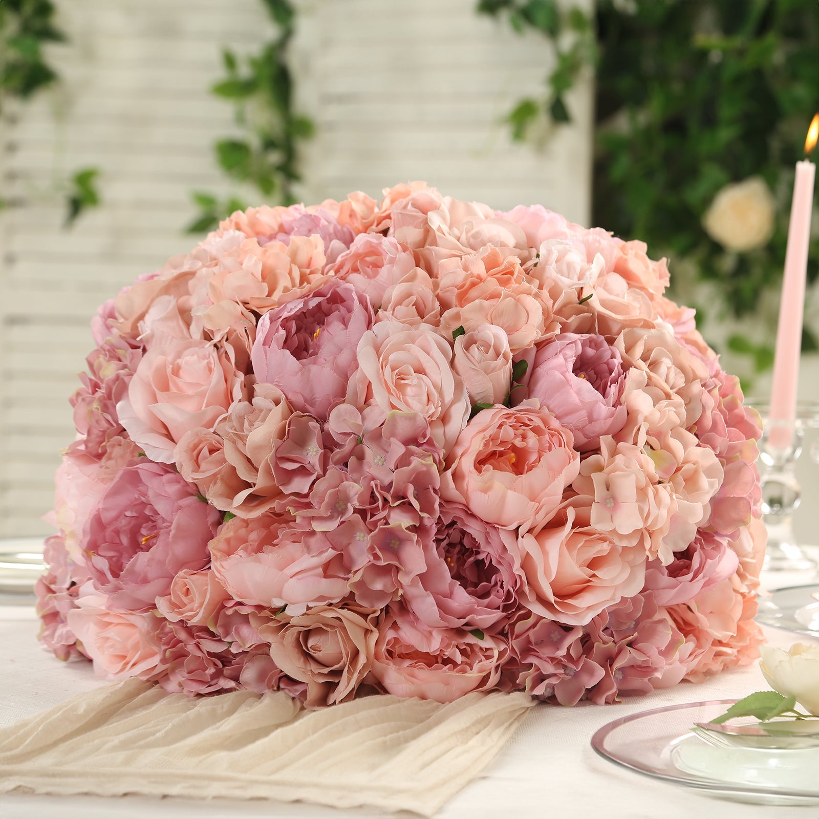 Large Blush Artificial Silk Rose Bouquet - Perfect for Weddings and Table Decor! 20-Piece Set