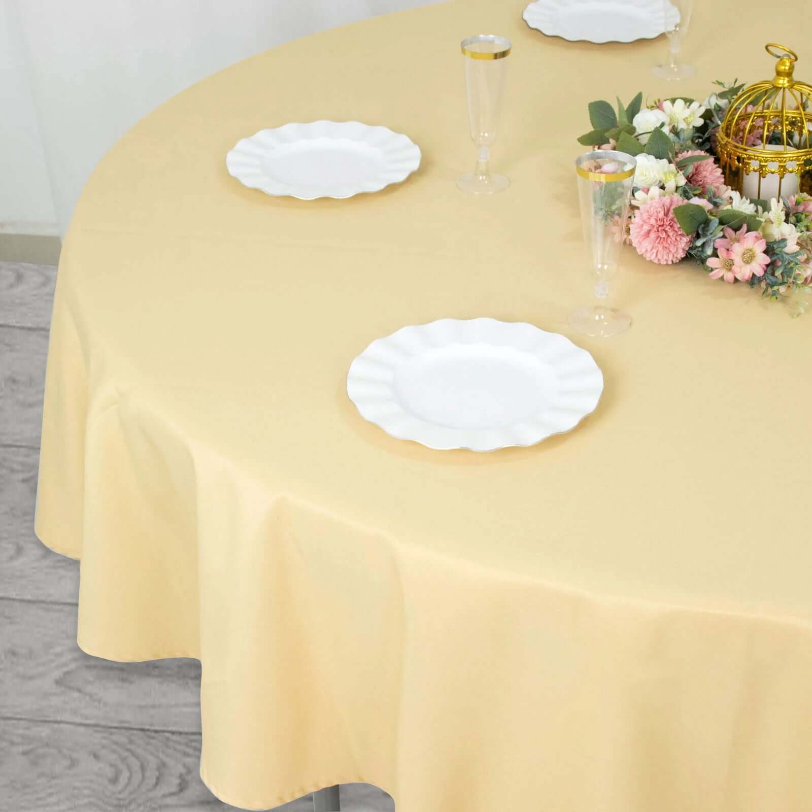 Exclusive 90" Champagne Round Tablecloth - Premium Polyester, Stain & Wrinkle Resistant