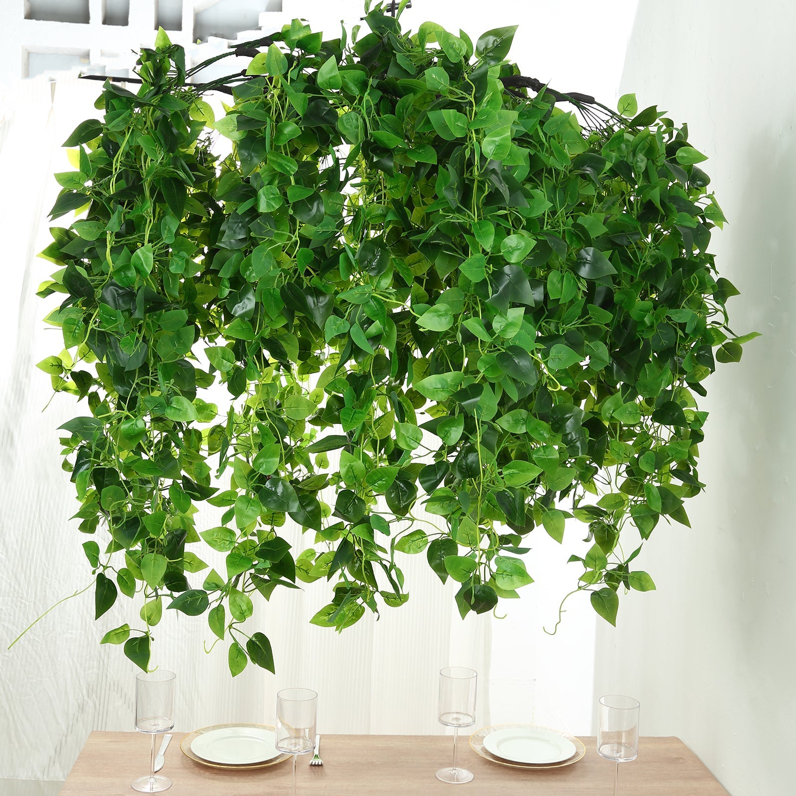 46-Inch Green Artificial Eucalyptus Ivy Leaf Canopy with Interchangeable Branches - Ideal for Decor