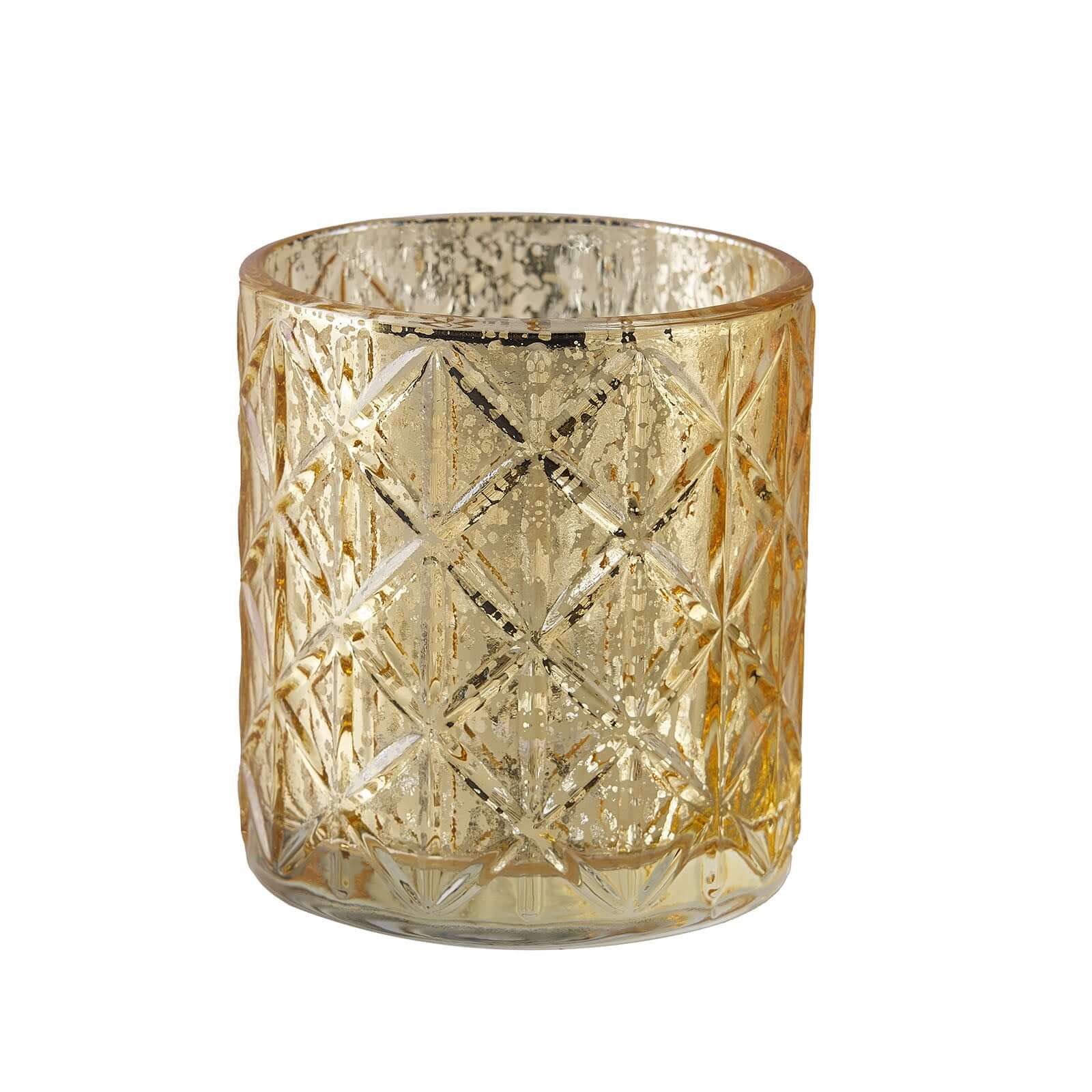 Hot Sale! 6-Piece Set of Shiny Gold Mercury Glass Votive Tealight Holders with Geometric Design