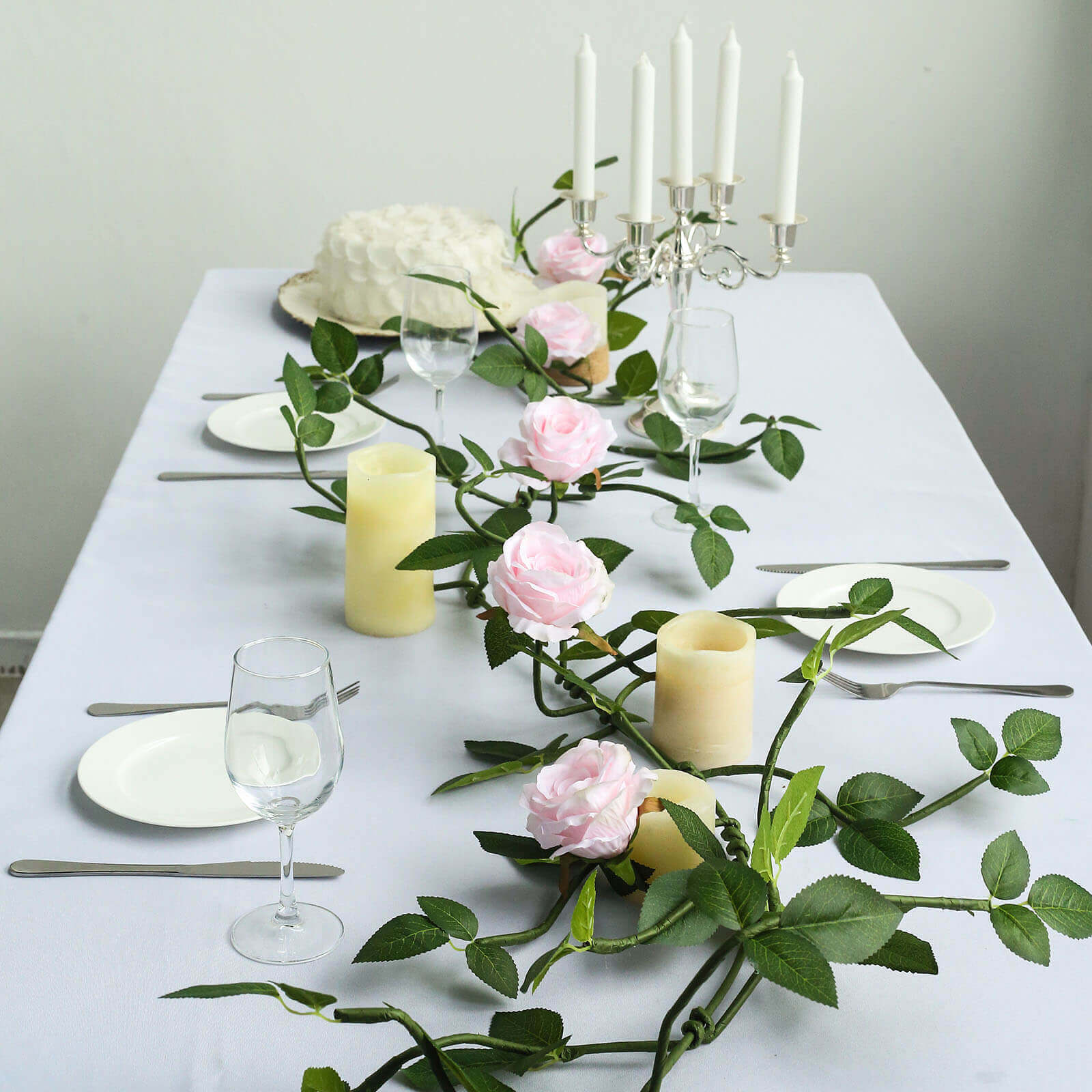 6ft Blush Realistic Silk Rose & Leaf Garland - Ideal for Decor