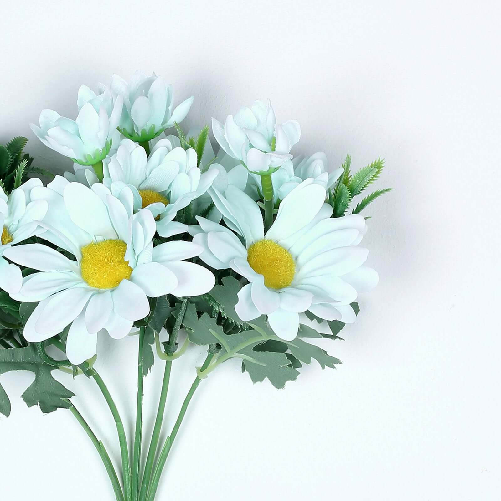 4 Artificial Light Blue Silk Daisy Flower Bouquet Branches with 11 Blooms