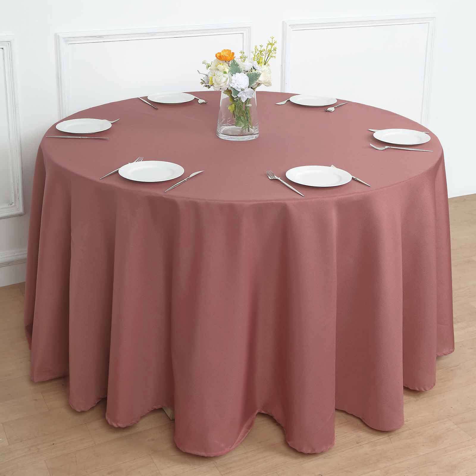 Wrinkle-Resistant 108" Polyester Round Tablecloth in Cinnamon Rose Color
