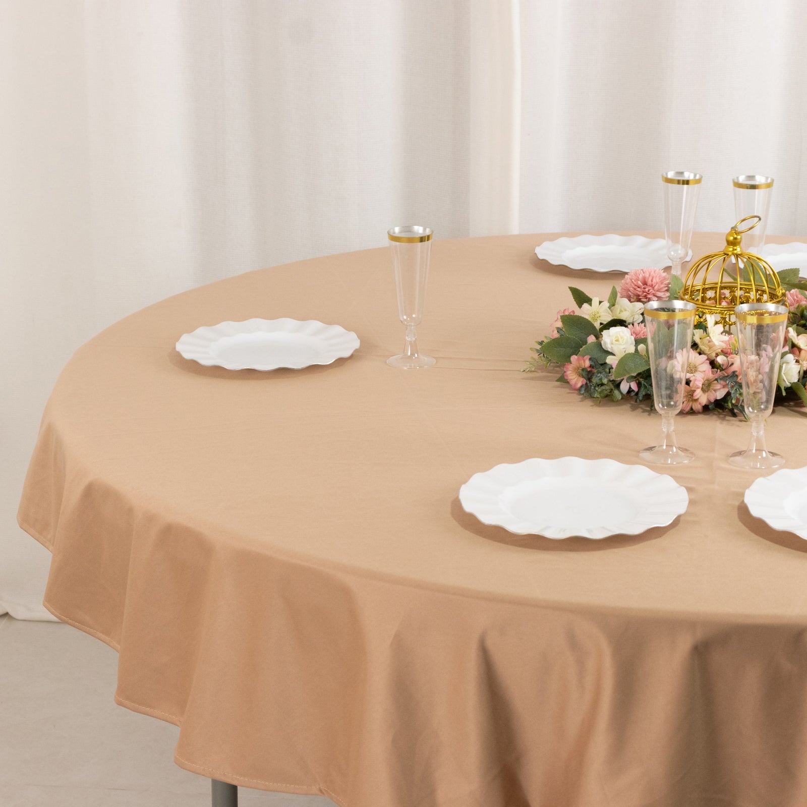 Nude 70-Inch Round Premium Scuba Tablecloth - Stain & Wrinkle Resistant