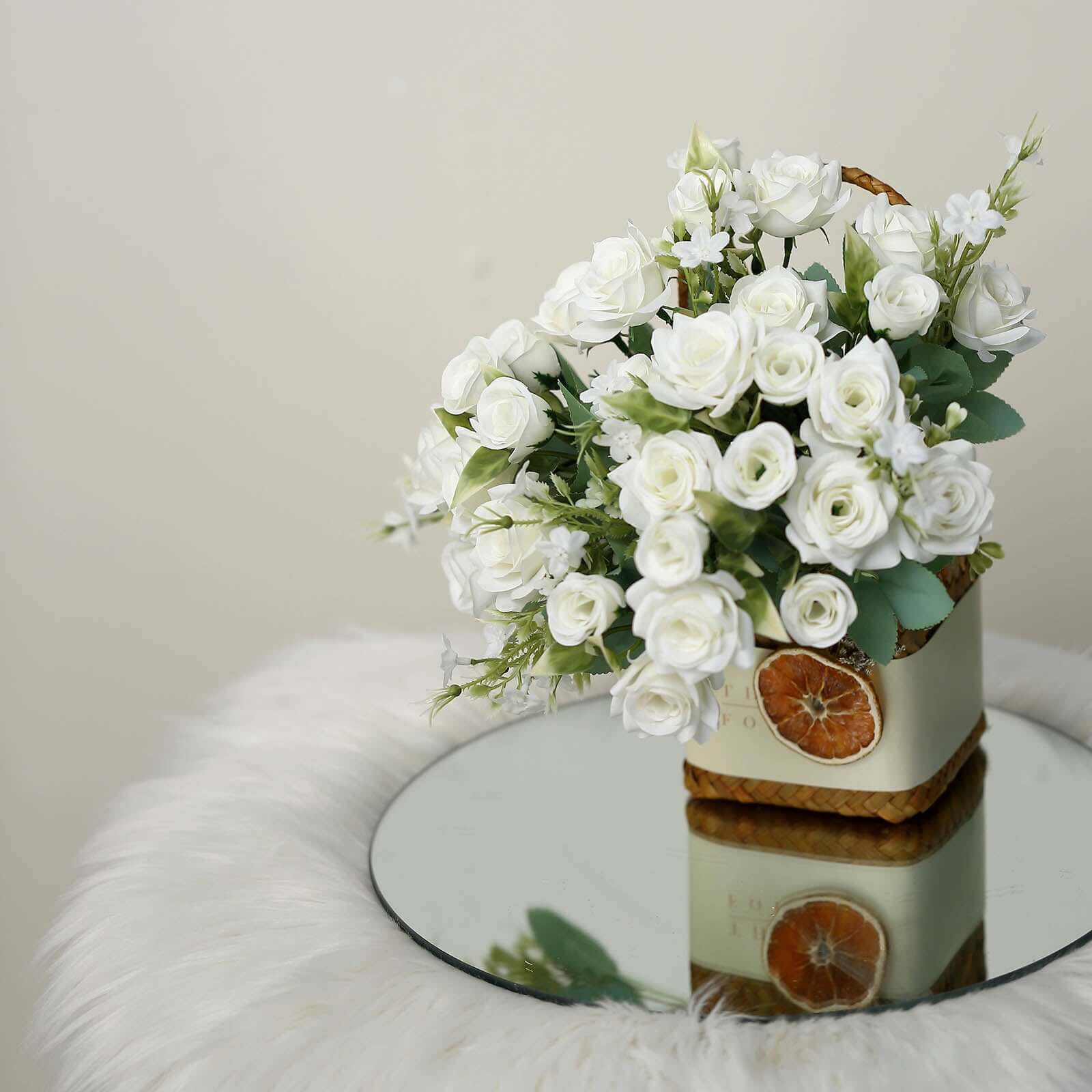 12-Inch Ivory Artificial Silk Rose Flower Bouquet with 4 Bushes, Ideal for Bridal Use