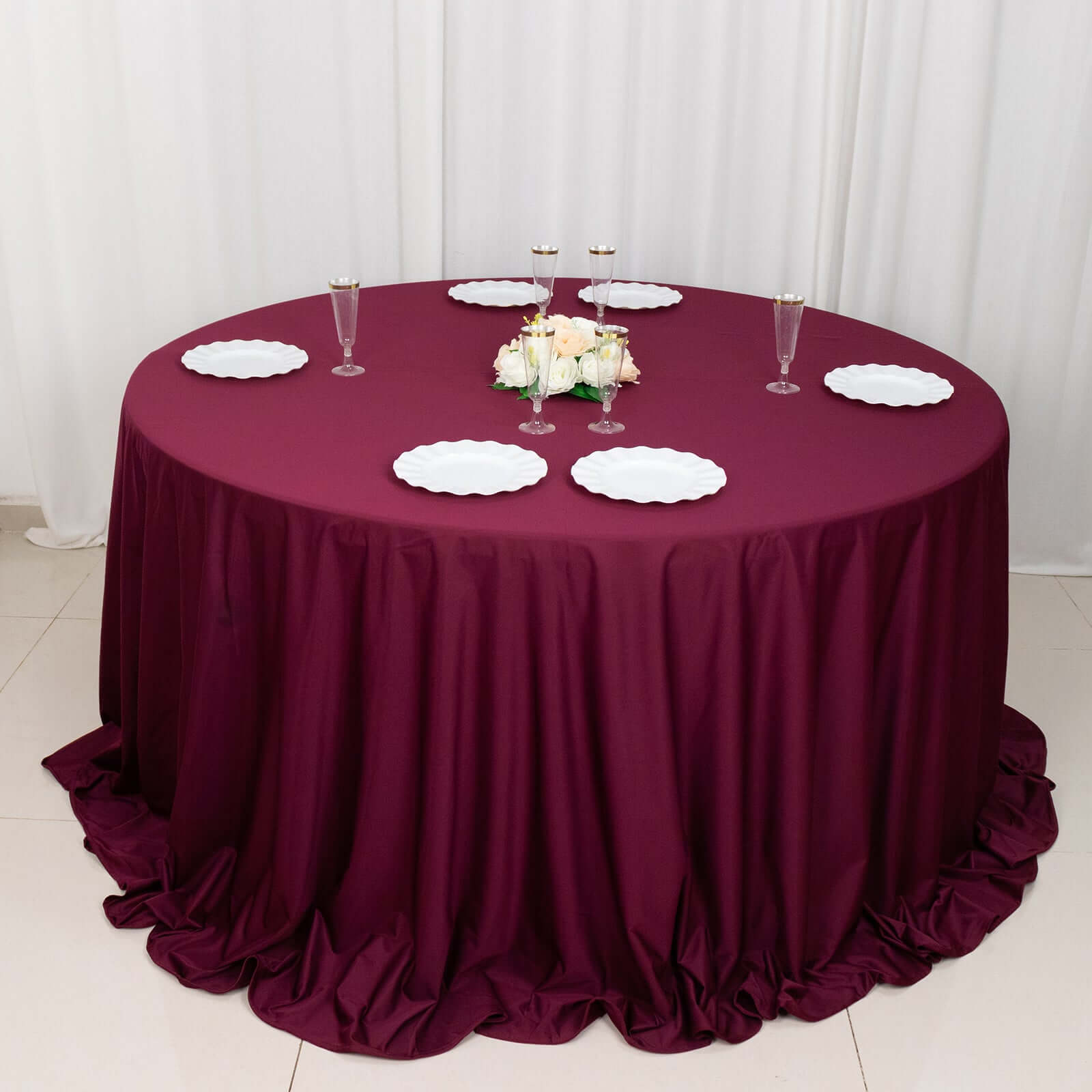 Premium Wrinkle-Free & Stain-Resistant Burgundy 132' Scuba Round Tablecloth for Events