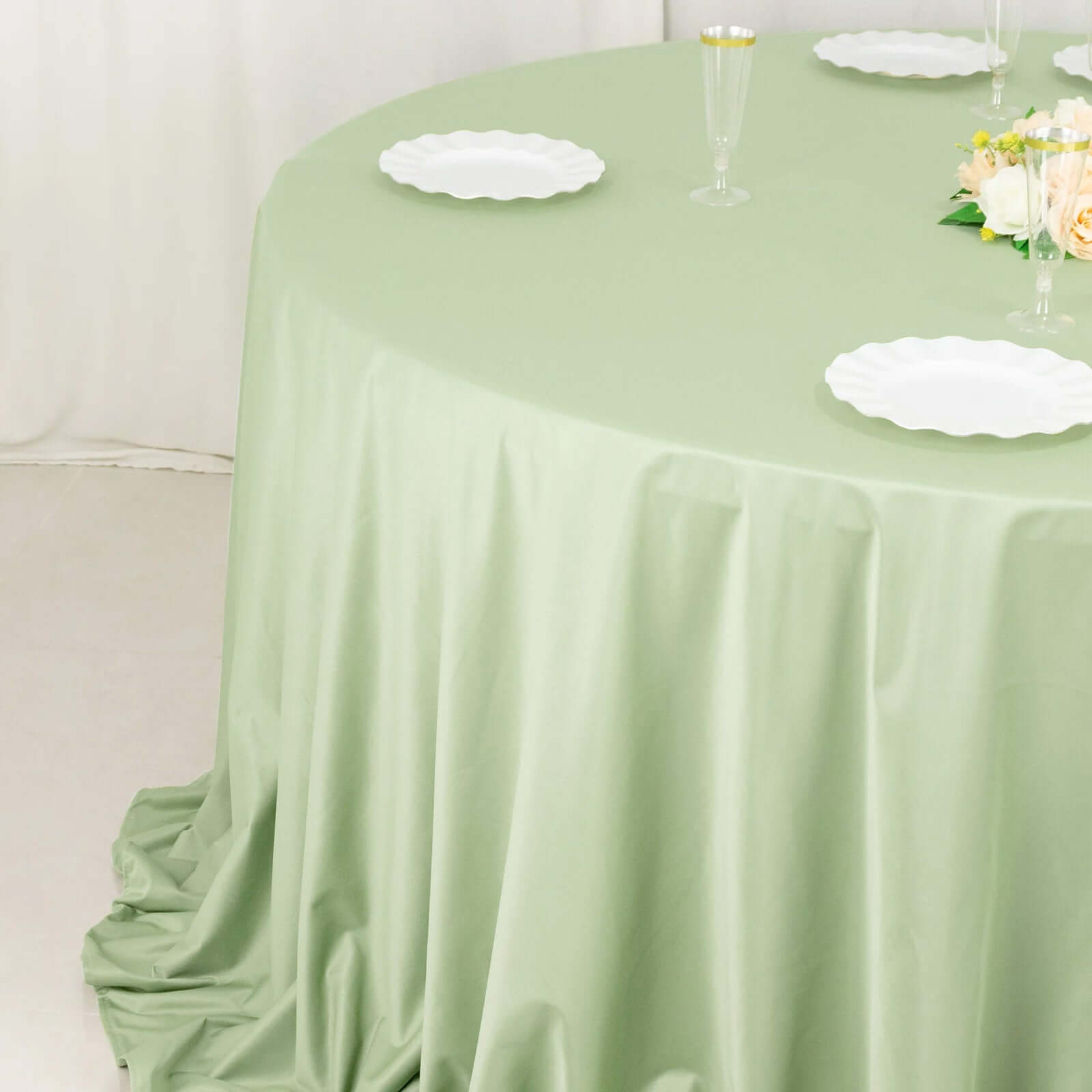 Sage Green Wrinkle-Free & Stain-Resistant Scuba Polyester 132' Round Tablecloth