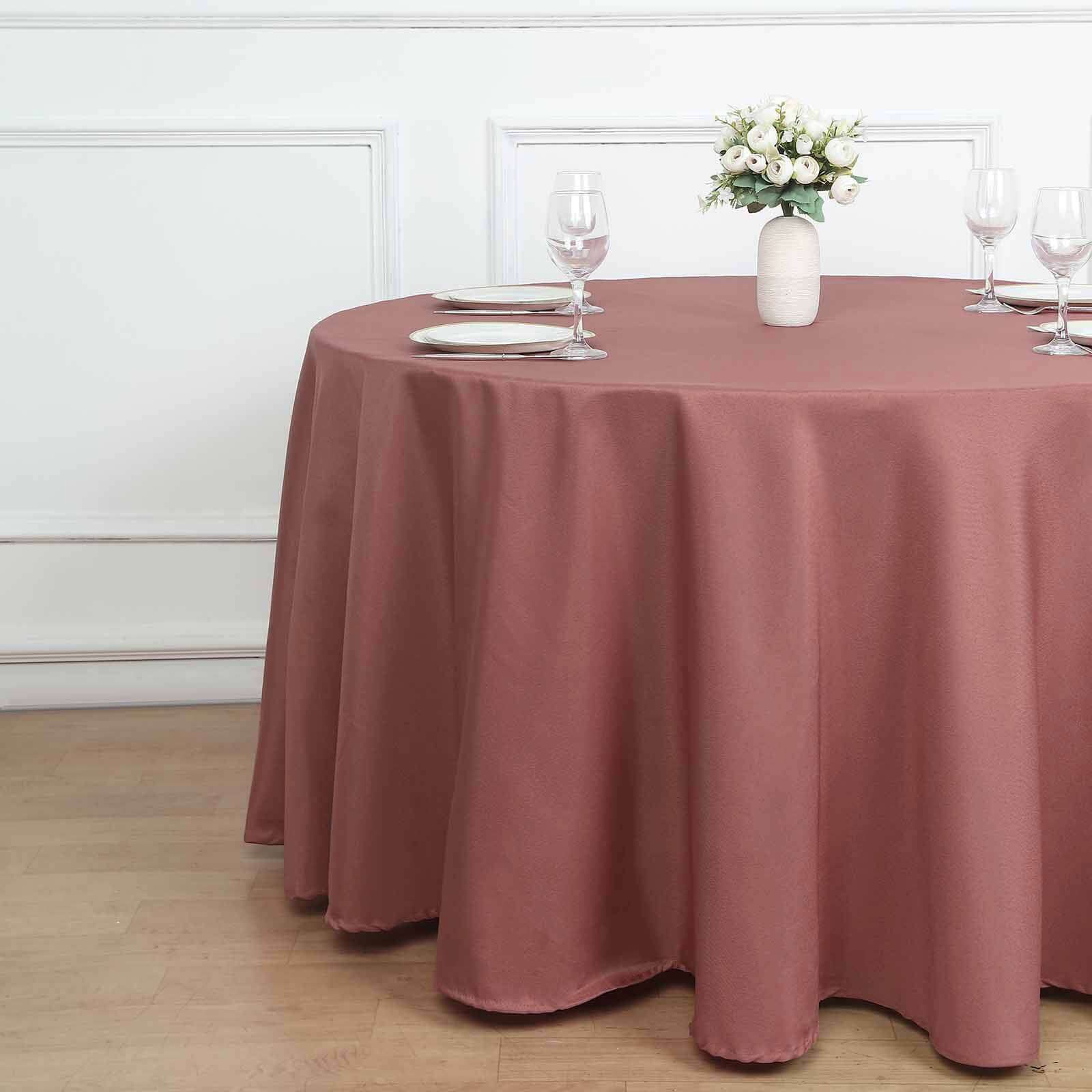 Wrinkle-Resistant 108" Polyester Round Tablecloth in Cinnamon Rose Color
