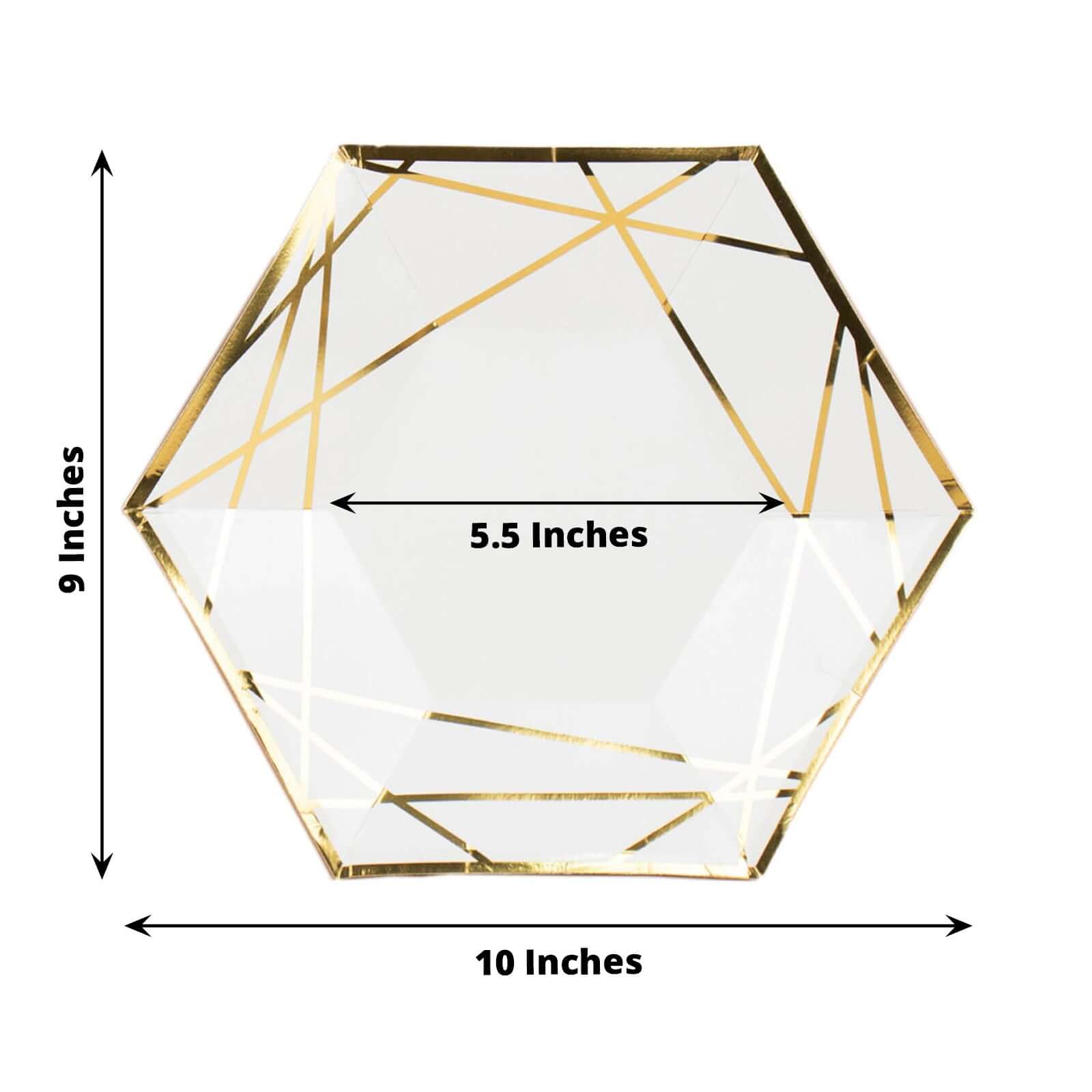 25-Pack White Paper Hexagon Dinner Plates with Gold Geometric Design - Great Value!