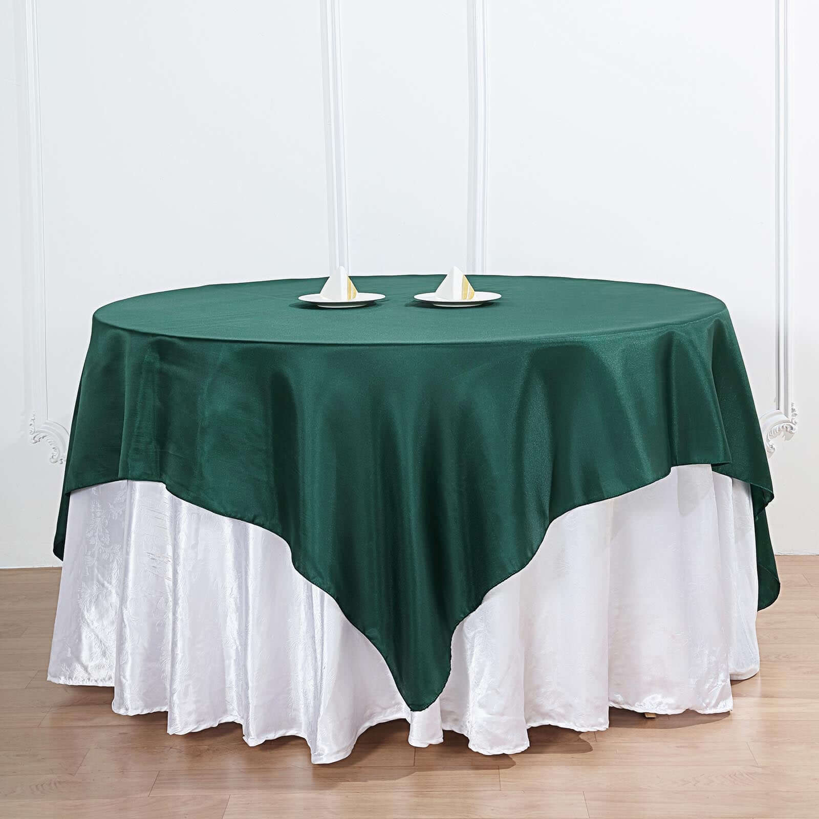 Hunter Emerald Green 72x72 Satin Square Table Overlay - Smooth Finish for Events