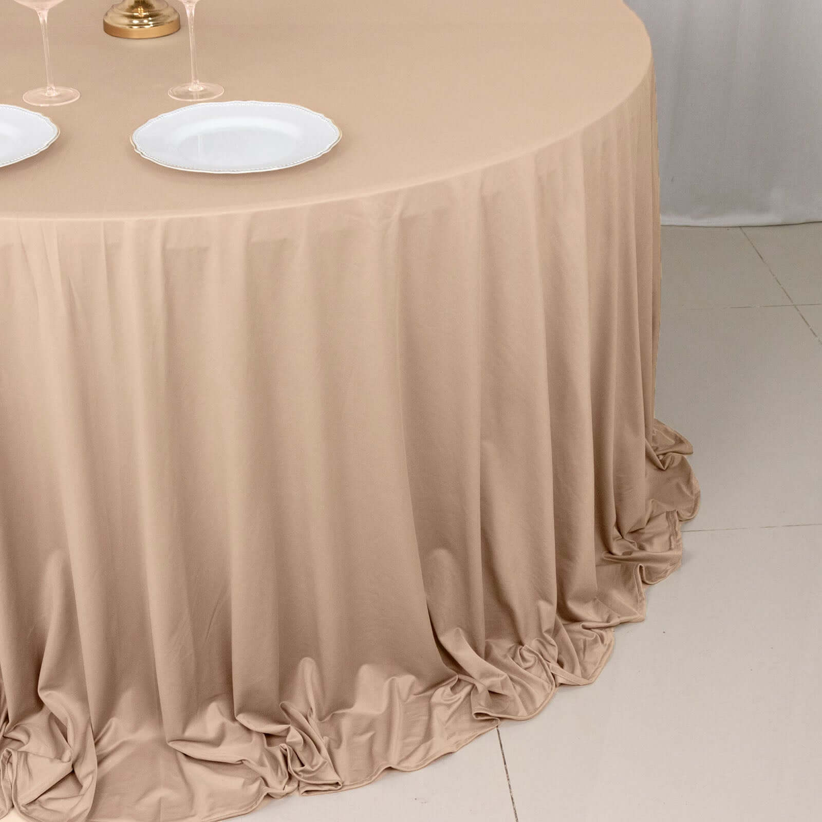 Nude Premium Scuba 132' Round Tablecloth - Wrinkle & Stain Resistant