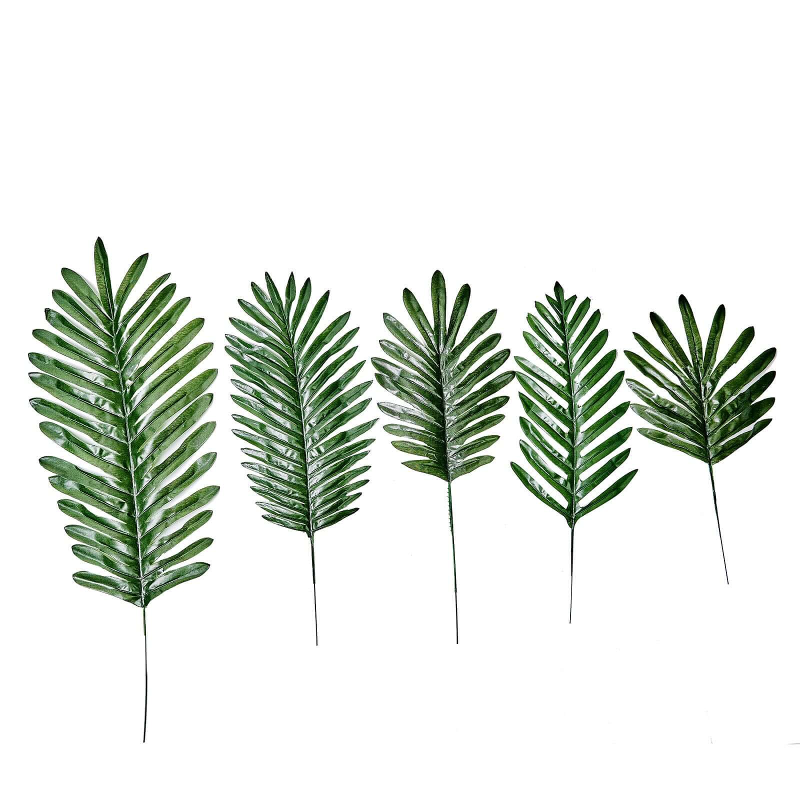 5 Stems Green Artificial Silk Tropical Palm Leaf Plants - Ideal Decor