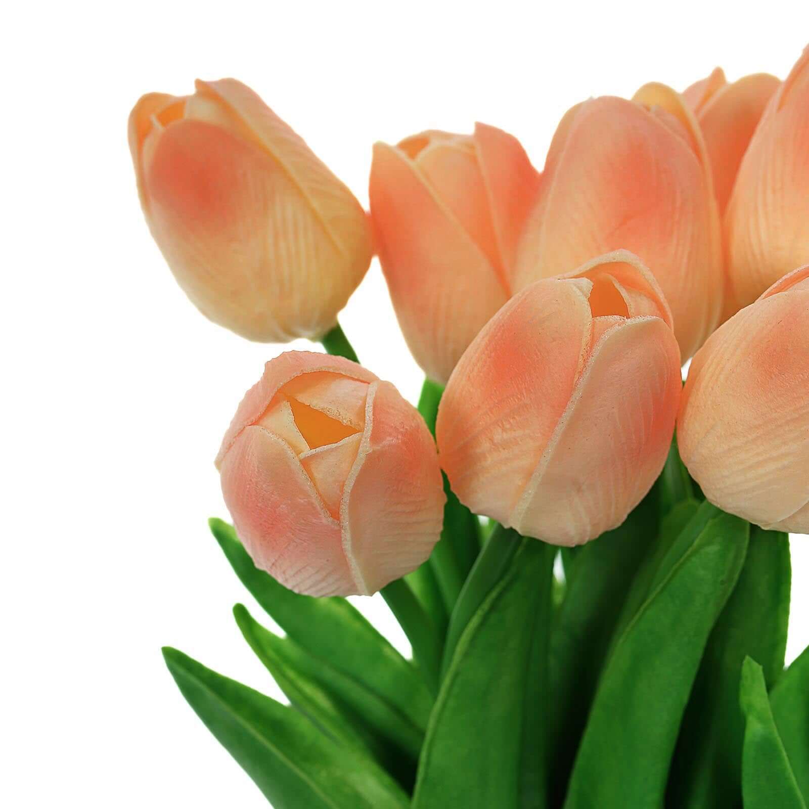 13-Inch Peach Real Touch Artificial Foam Tulip Flower Bouquets - 10 Stems for Various Decorations