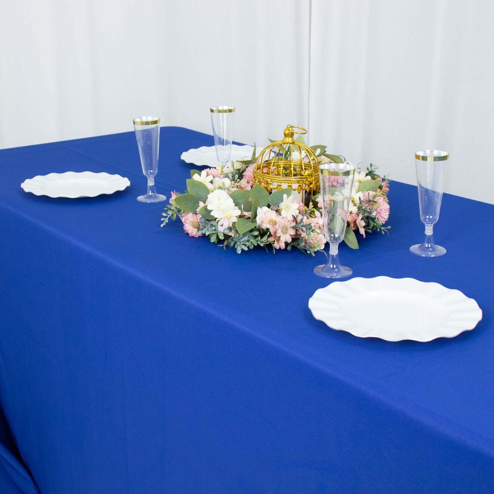 Hot Sale! Royal Blue Seamless 220GSM Stain-Resistant Premium Polyester Rectangle Tablecloth 90x132