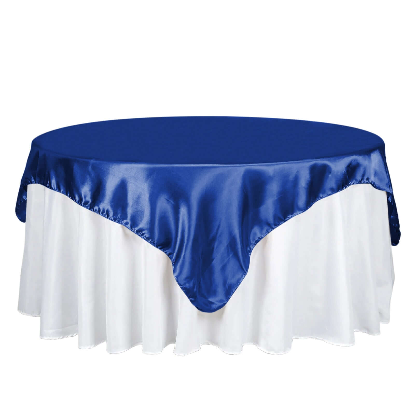 Royal Blue Satin 72x72 Square Table Overlay - Smooth Finish Table Cover for Events