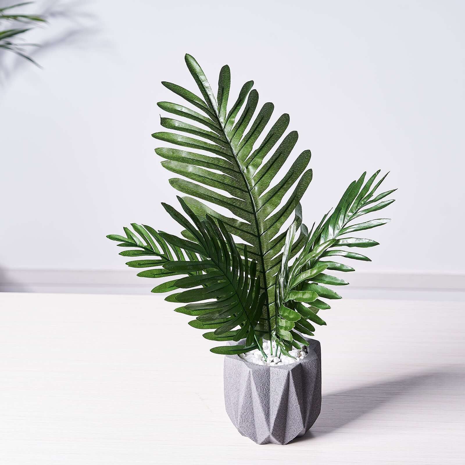 5 Stems Green Artificial Silk Tropical Palm Leaf Plants - Ideal Decor