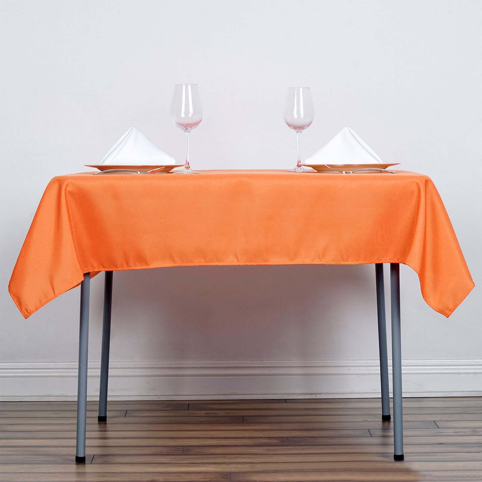 Orange Polyester Square Table Overlay - 54x54, Wrinkle-Resistant & Durable Table Cover for Special Occasions