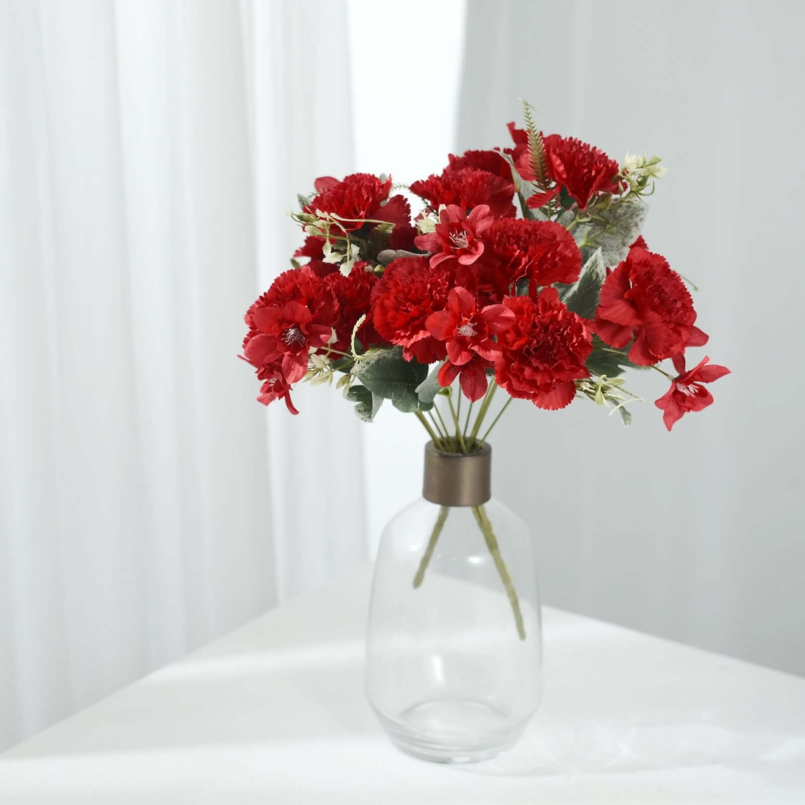 Hot Sale! 3-Pack Set of 14-Inch Red Artificial Silk Carnation Flower Bouquets