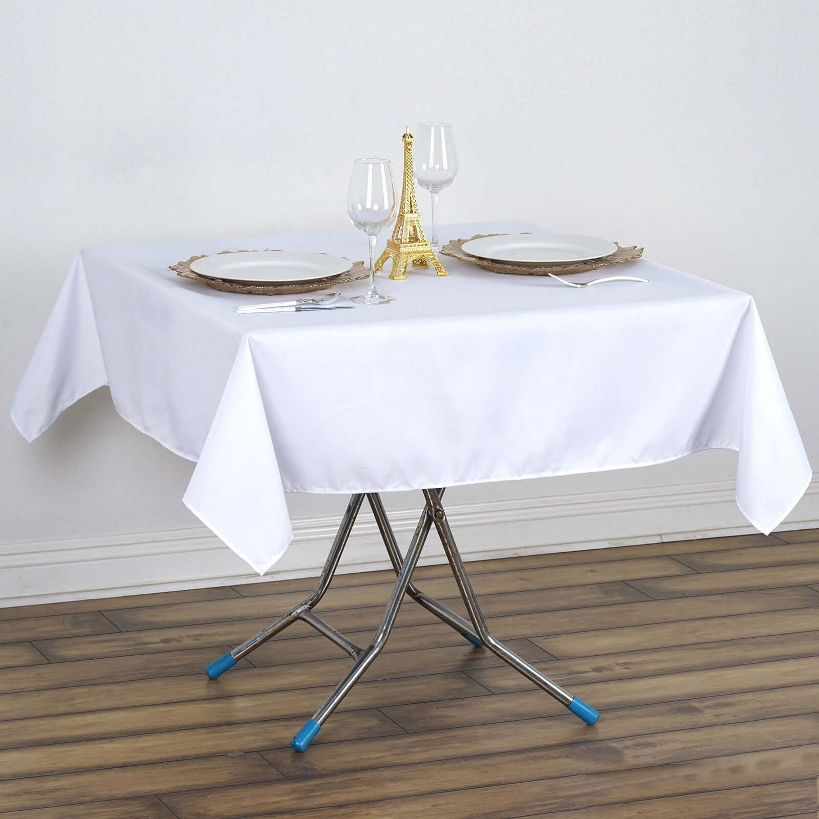 Get This Premium 54x54 White Polyester Square Tablecloth - Stain & Wrinkle Resistant for Weddings & Events