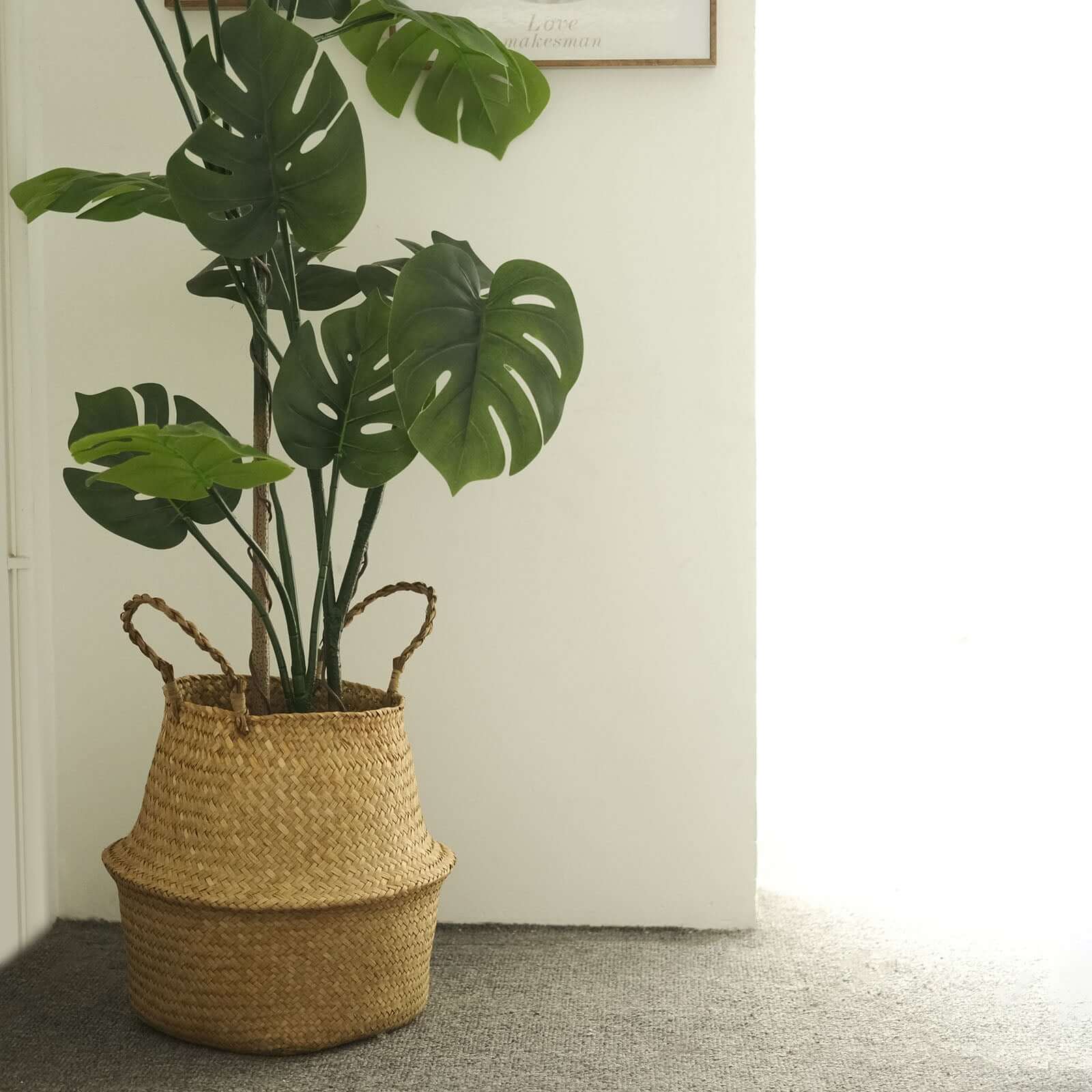 Exclusive Set of 2 Natural Handwoven Seagrass Plant Baskets for Home Organization