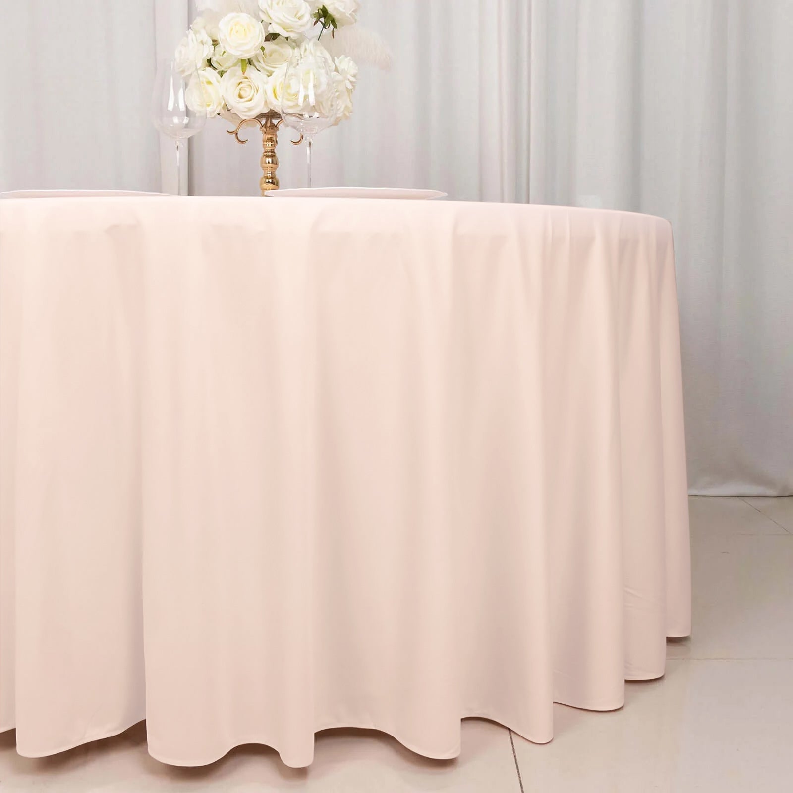 Premium Wrinkle-Free & Stain-Resistant Scuba Round 120 Tablecloth in Blush Color