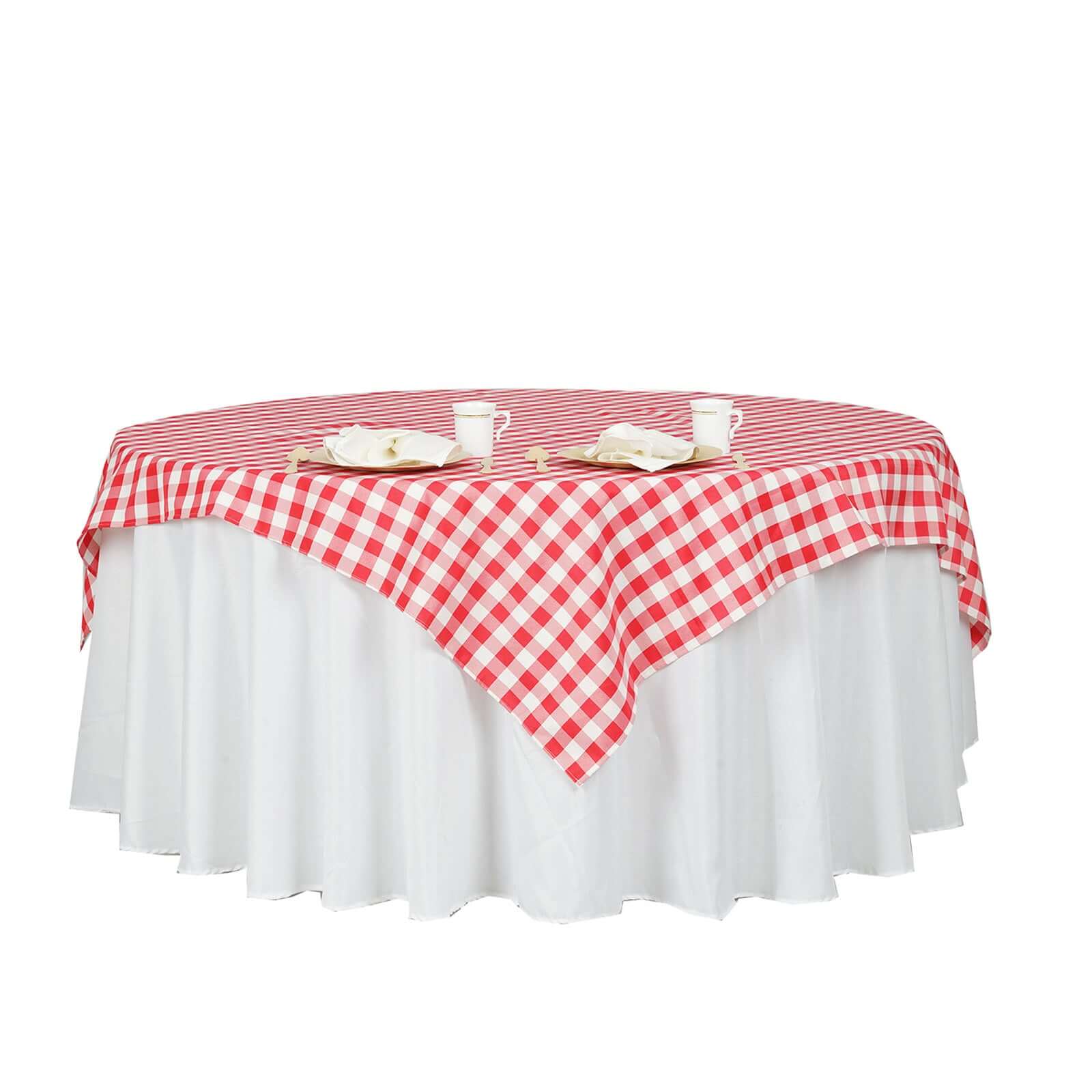 70x70 White/Red Checkered Buffalo Plaid Polyester Square Table Overlay