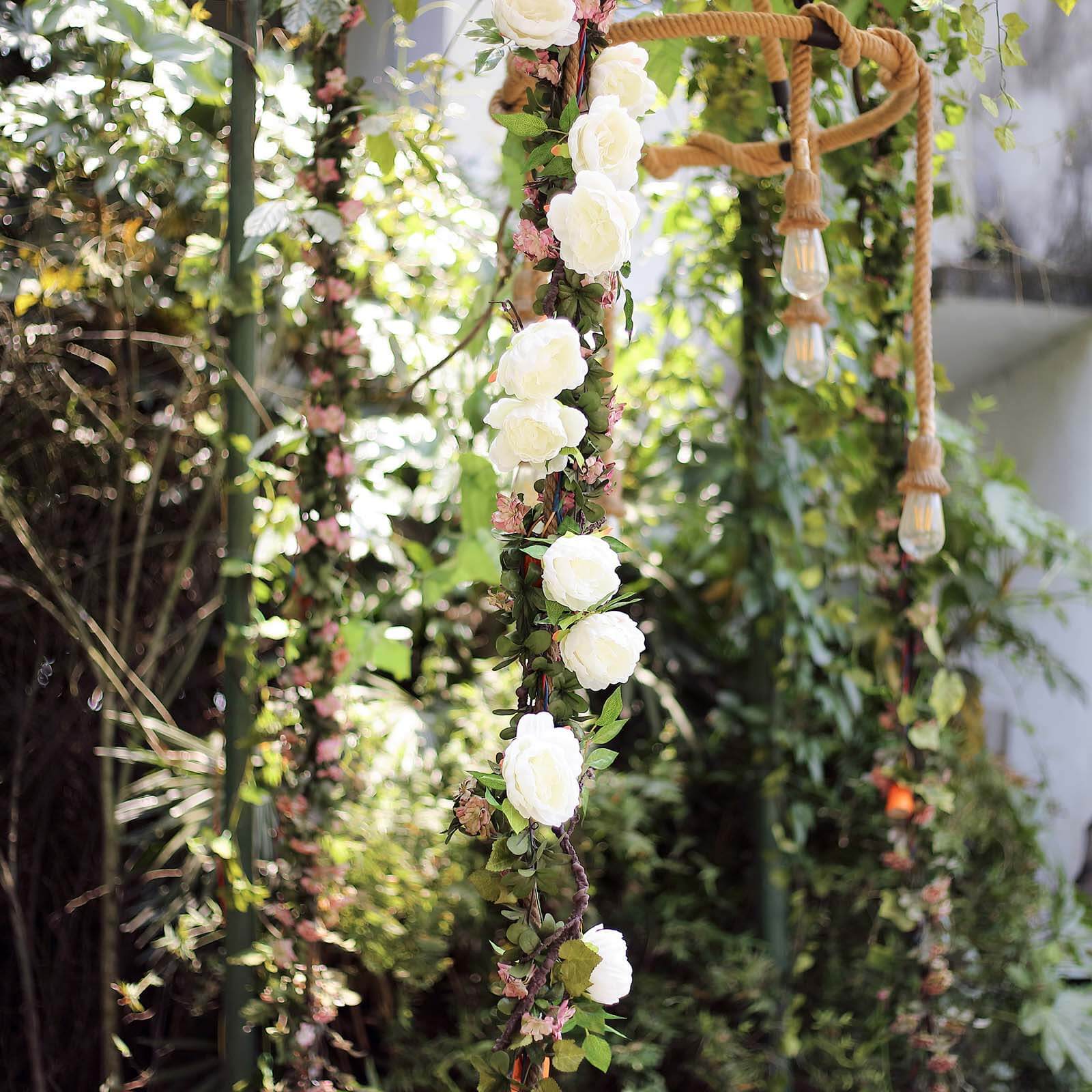 6-Foot Cream Artificial Silk Peony Hanging Garland with Lifelike Flowers