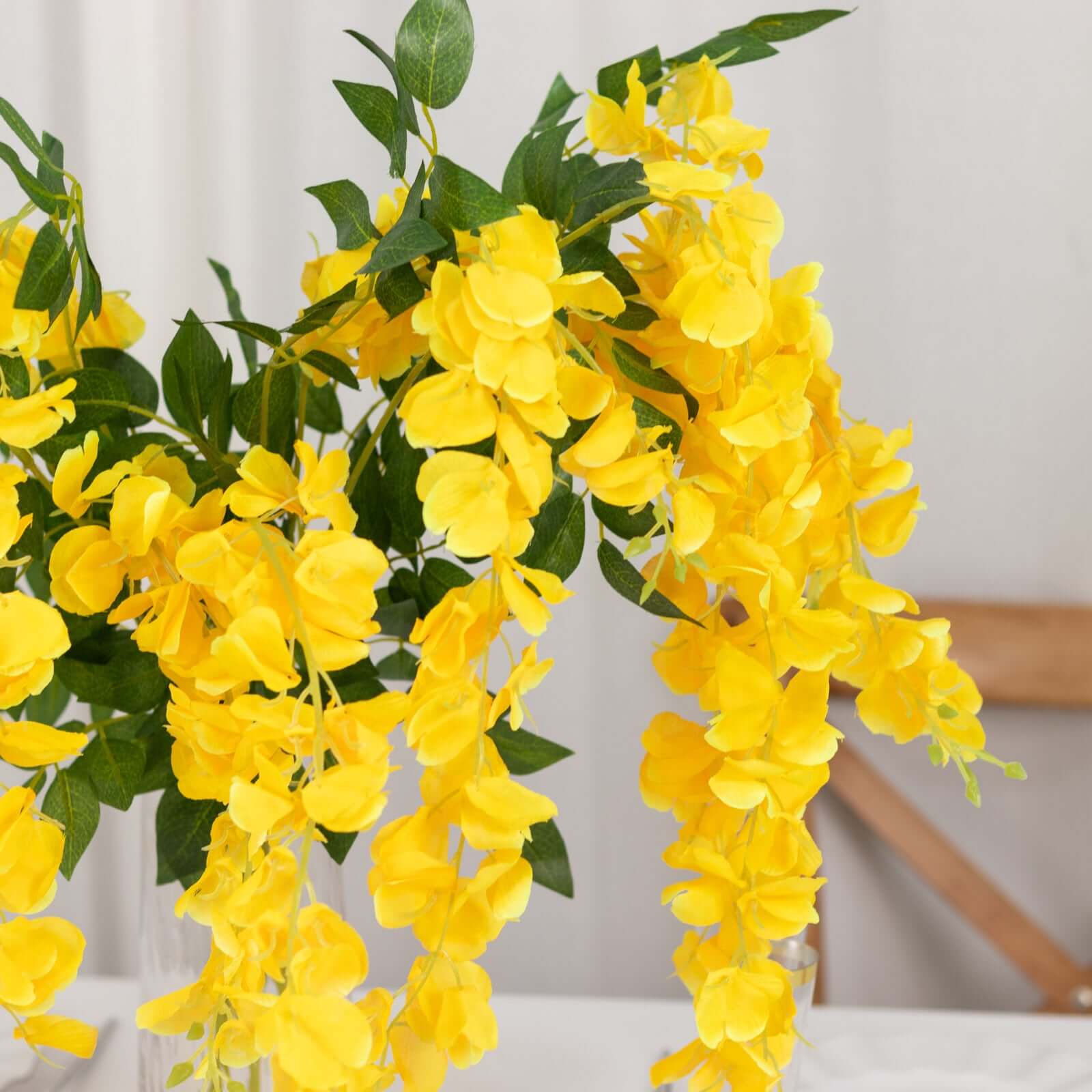 5-Pack Yellow Silk Wisteria Flower Garland Vines, 3 Hanging Strands per Bush, 44 Feet Long