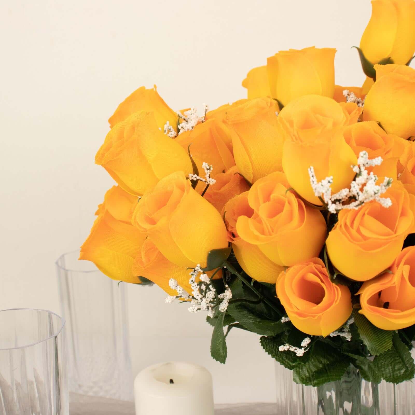 12 Bushes of Premium Orange Artificial Silk Rose Bud Bouquets