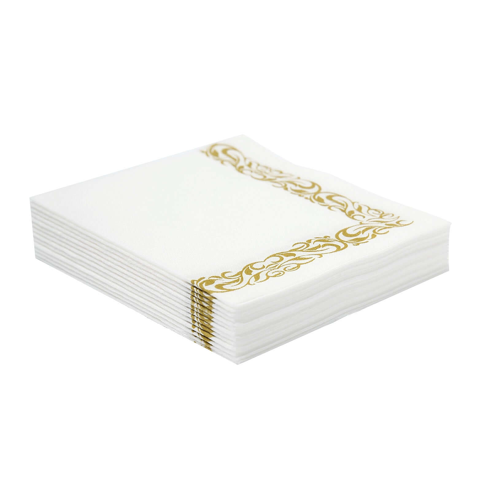 20-Pack Airlaid Party Napkins: White with Gold Scroll Floral Design - Soft & Absorbent