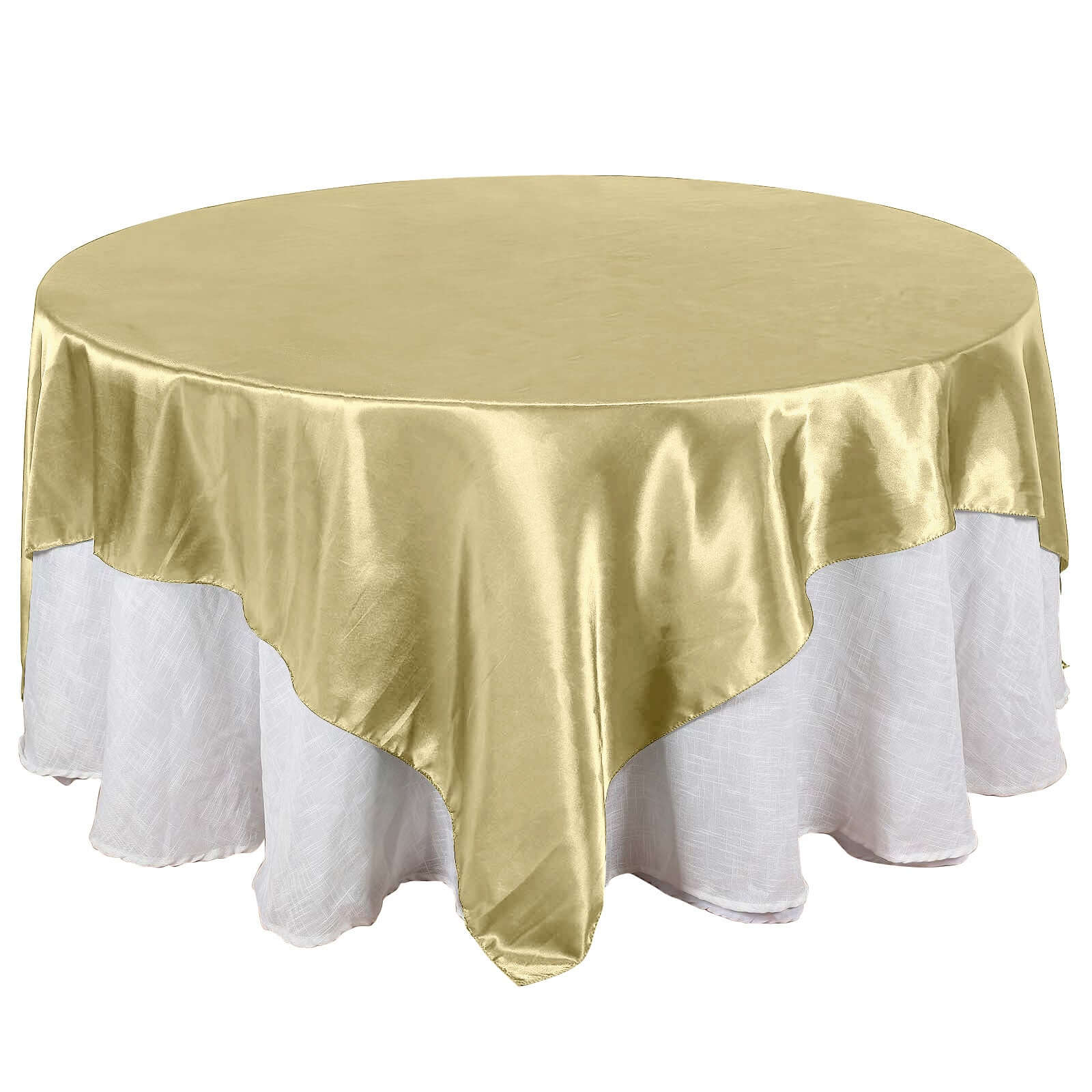 Champagne Satin 90x90 Square Table Overlay with Smooth Finish