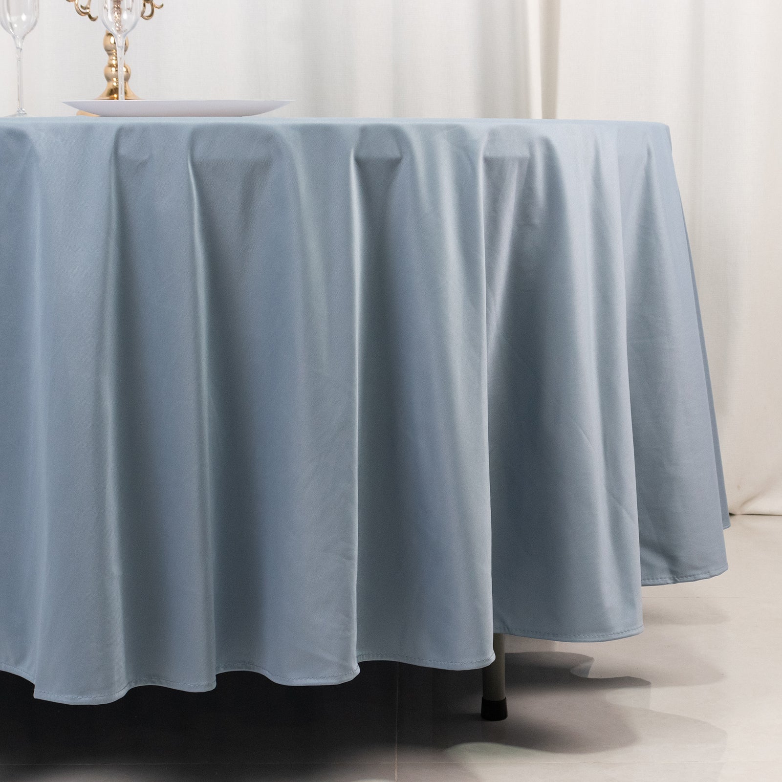 Hot Deal! Wrinkle-Free & Stain-Resistant Premium Scuba 108-Inch Round Dusty Blue Tablecloth