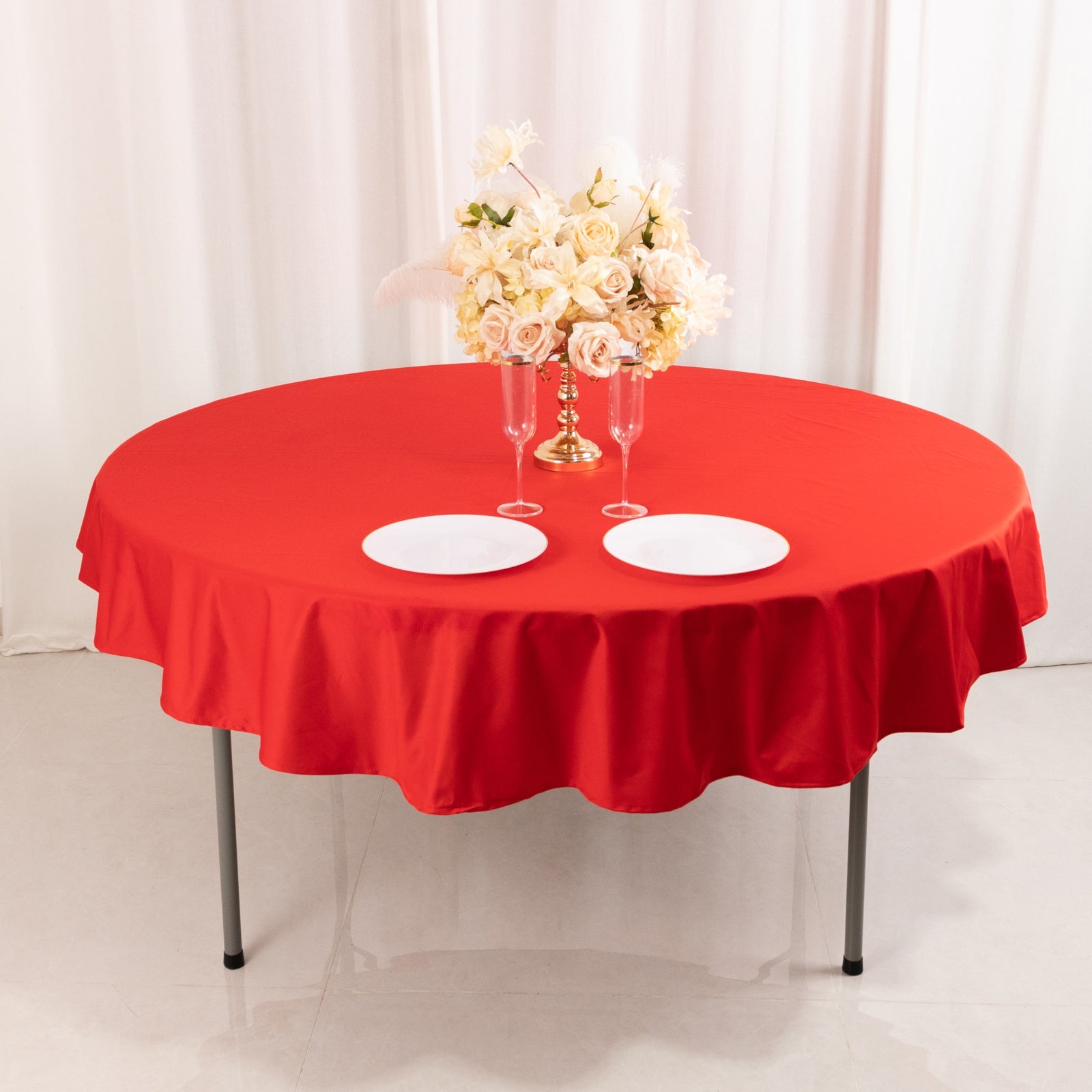 Red 70-Inch Premium Scuba Round Tablecloth - Anti-Wrinkle & Stainproof