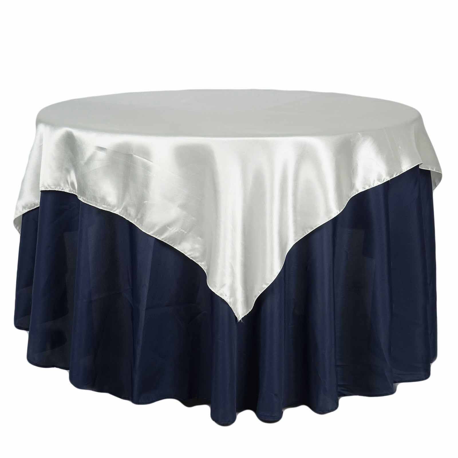 Ivory 72x72 Satin Square Table Overlay with Smooth Finish
