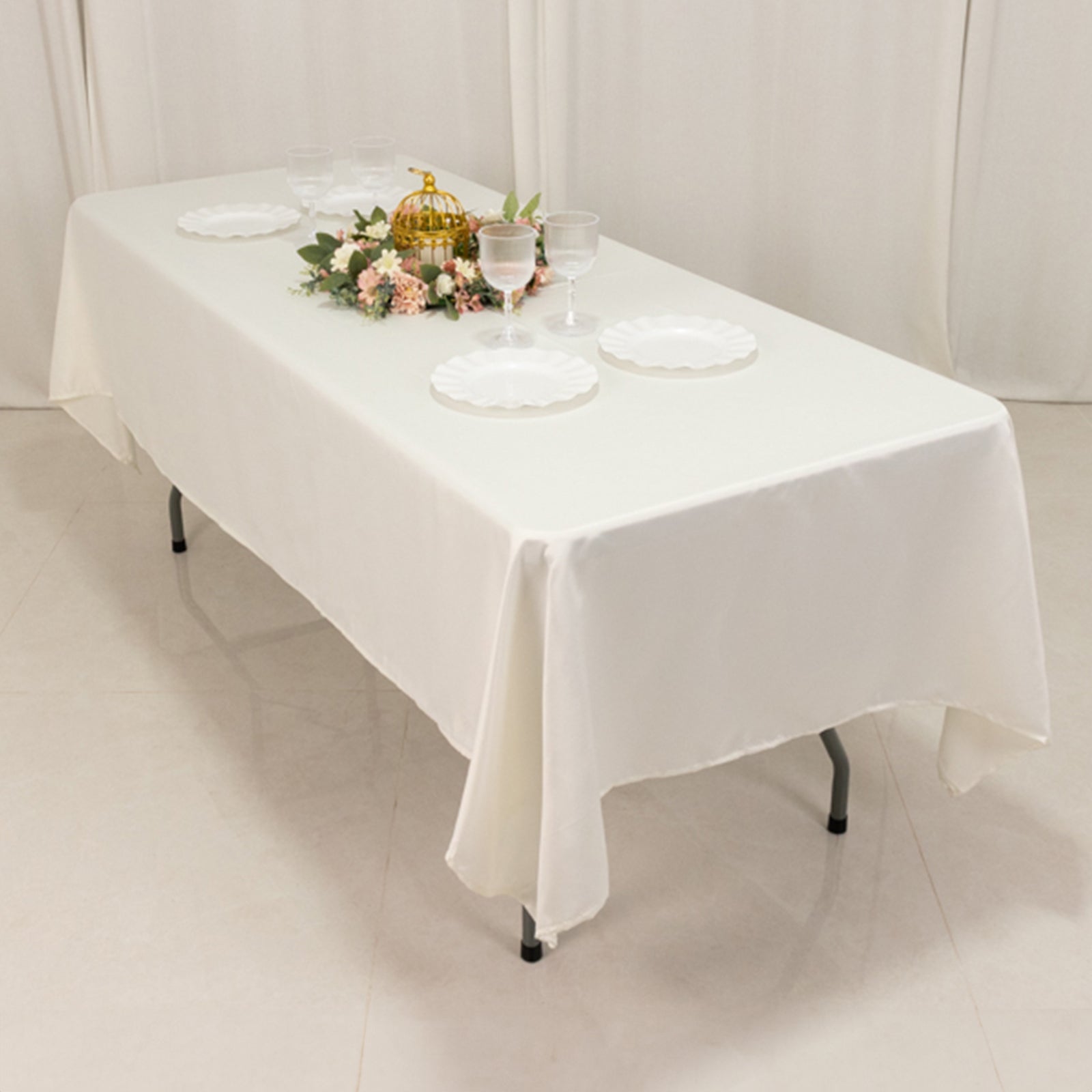 Ivory Lamour Satin Rectangle Tablecloth 60x102 - Durable & Soft, Ideal for Events