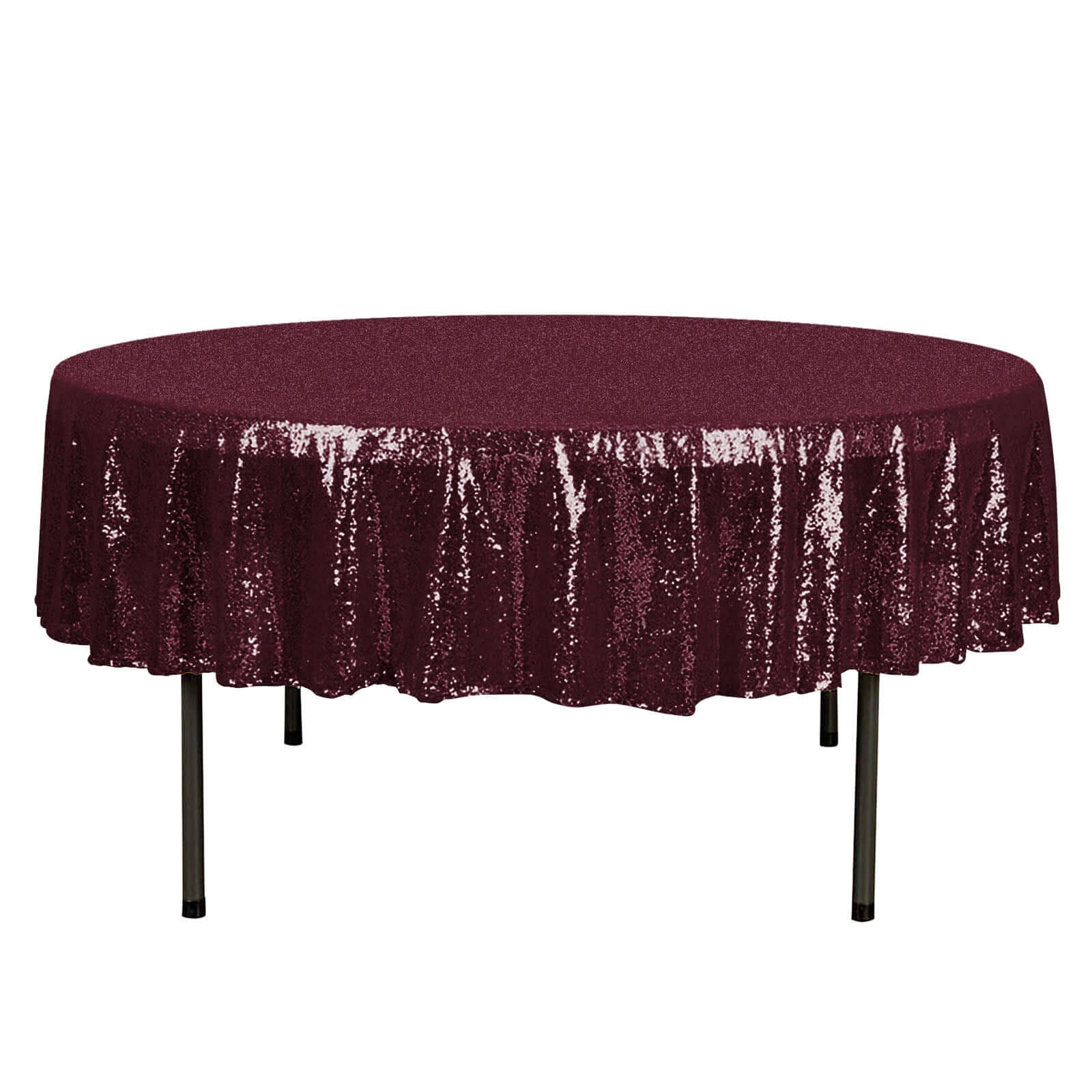 Hot Sale! 90-Inch Burgundy Sequined Round Tablecloth for Special Events